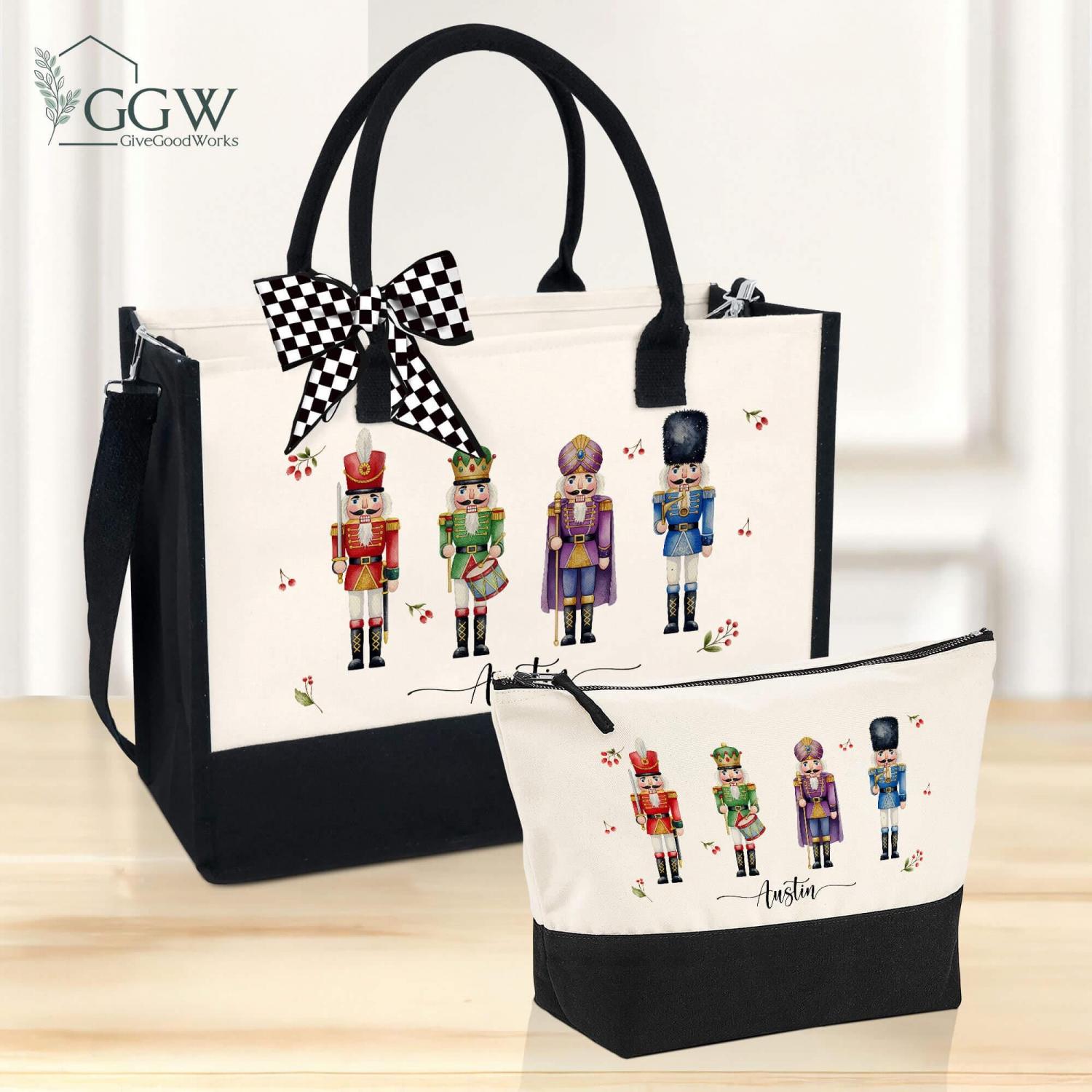 Custom Name Nutcracker Tote Bag, Christmas Nutcracker Tote Bag, Ballet Dancer Gift, Christmas Gift Bag, Vacation Tote Bag, Nutcracker Gifts