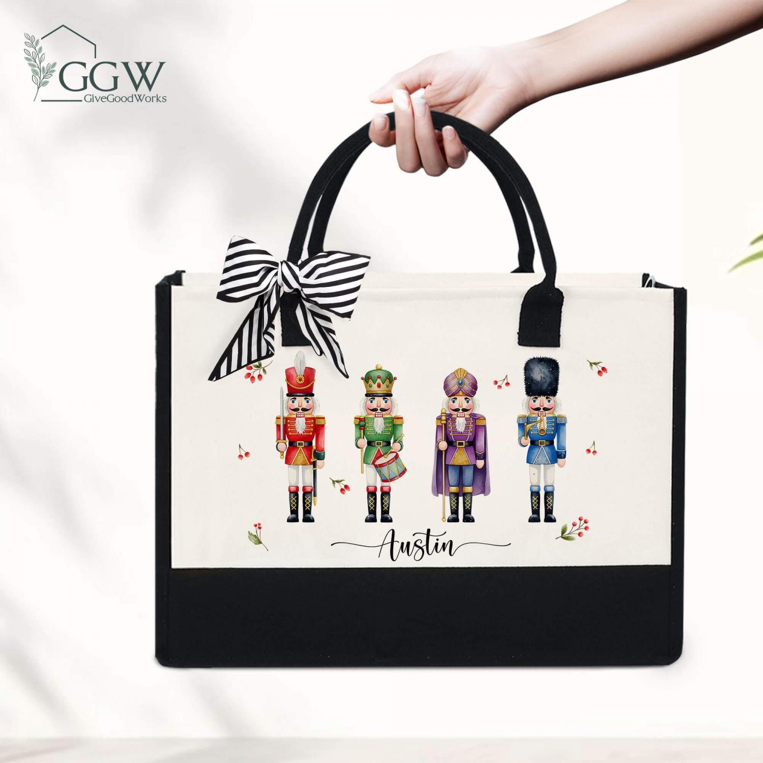 Custom Name Nutcracker Tote Bag, Christmas Nutcracker Tote Bag, Ballet Dancer Gift, Christmas Gift Bag, Vacation Tote Bag, Nutcracker Gifts