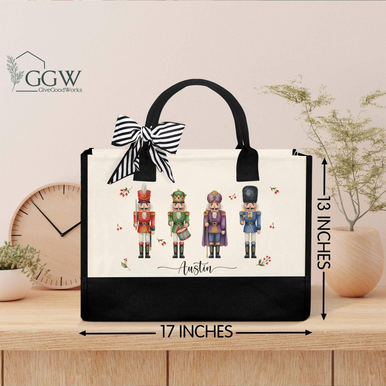 Custom Name Nutcracker Tote Bag, Christmas Nutcracker Tote Bag, Ballet Dancer Gift, Christmas Gift Bag, Vacation Tote Bag, Nutcracker Gifts