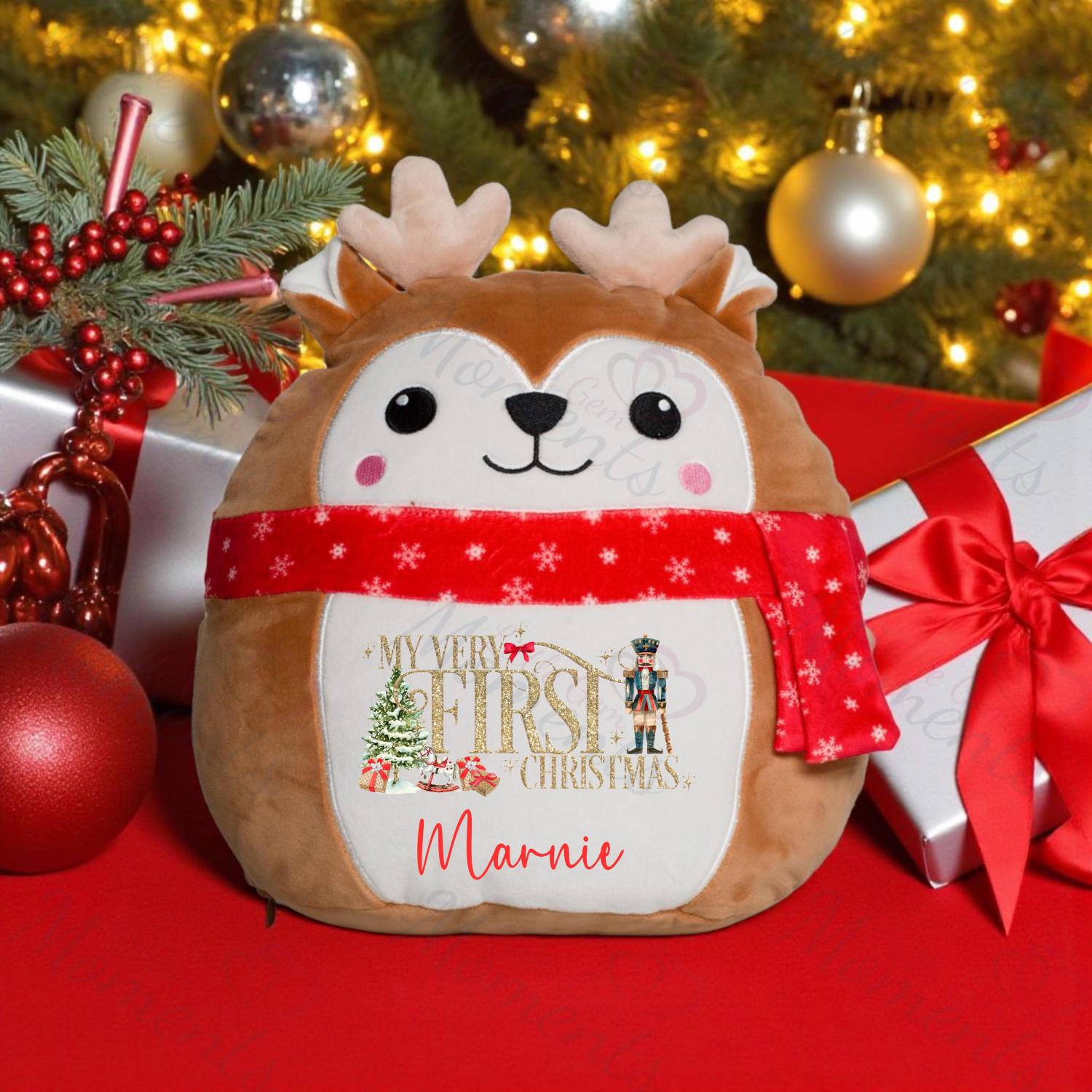Personalised Reindeer Very First Christmas Squidgy. Custom Festive Xmas Plush. Squishy Mumbles Reindeer Cuddle Teddy. 1st Christmas Keepsake