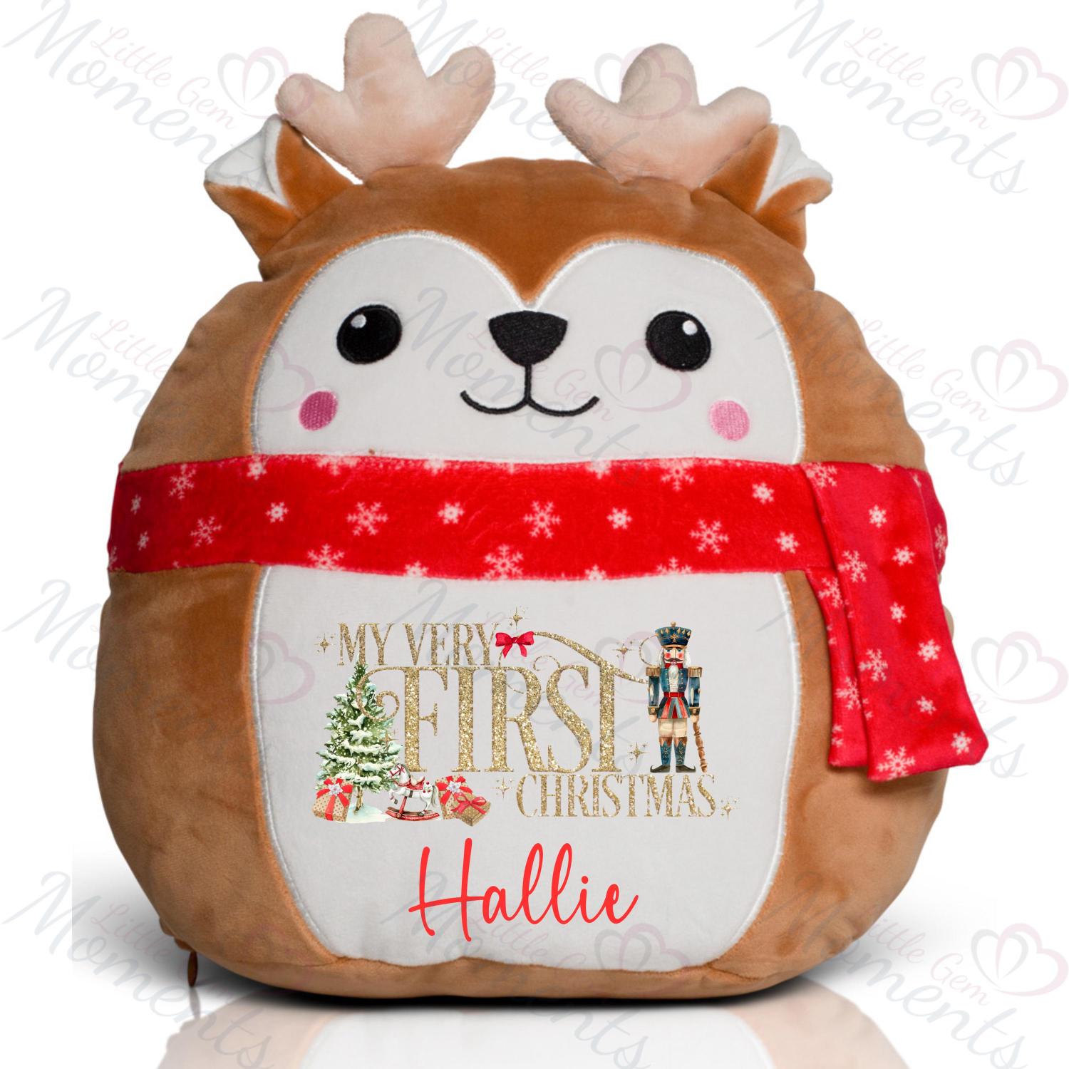 Personalised Reindeer Very First Christmas Squidgy. Custom Festive Xmas Plush. Squishy Mumbles Reindeer Cuddle Teddy. 1st Christmas Keepsake