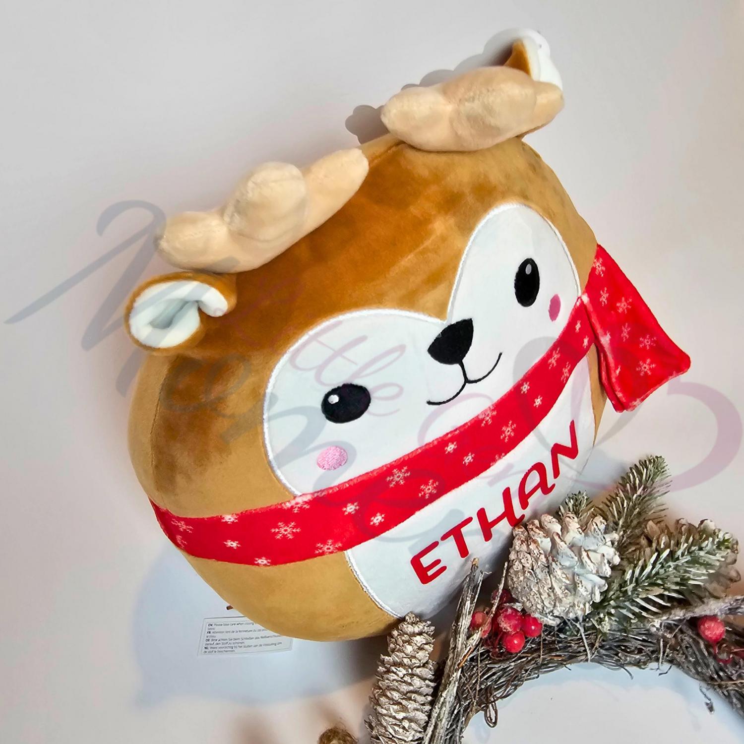 Personalised Reindeer Very First Christmas Squidgy. Custom Festive Xmas Plush. Squishy Mumbles Reindeer Cuddle Teddy. 1st Christmas Keepsake