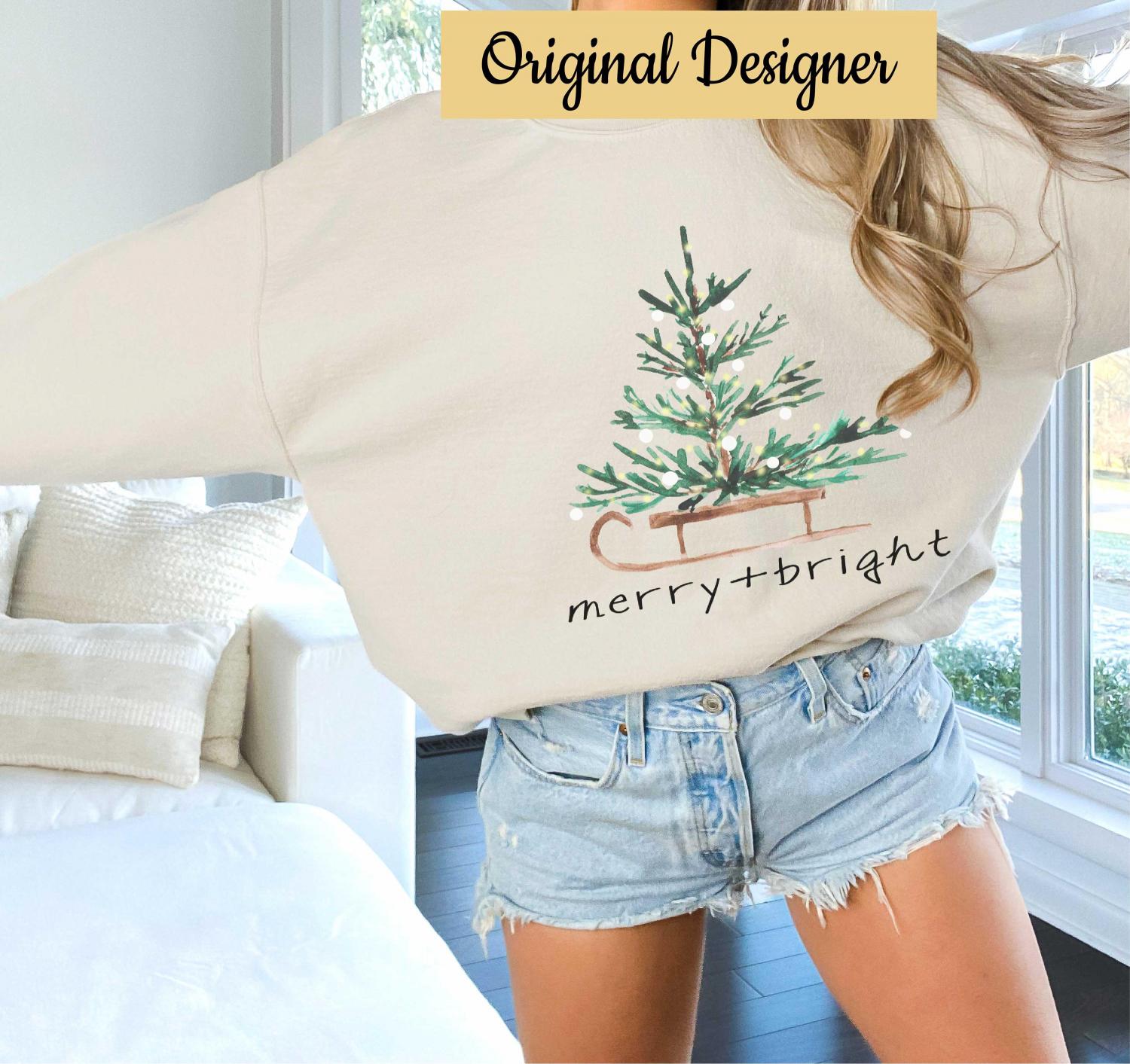 Christmas Sweatshirt for Women, Merry and Bright Hooded Sweatshirt, Christmas Tree Crewneck Sweater, Matching Family Group Holiday Shirts