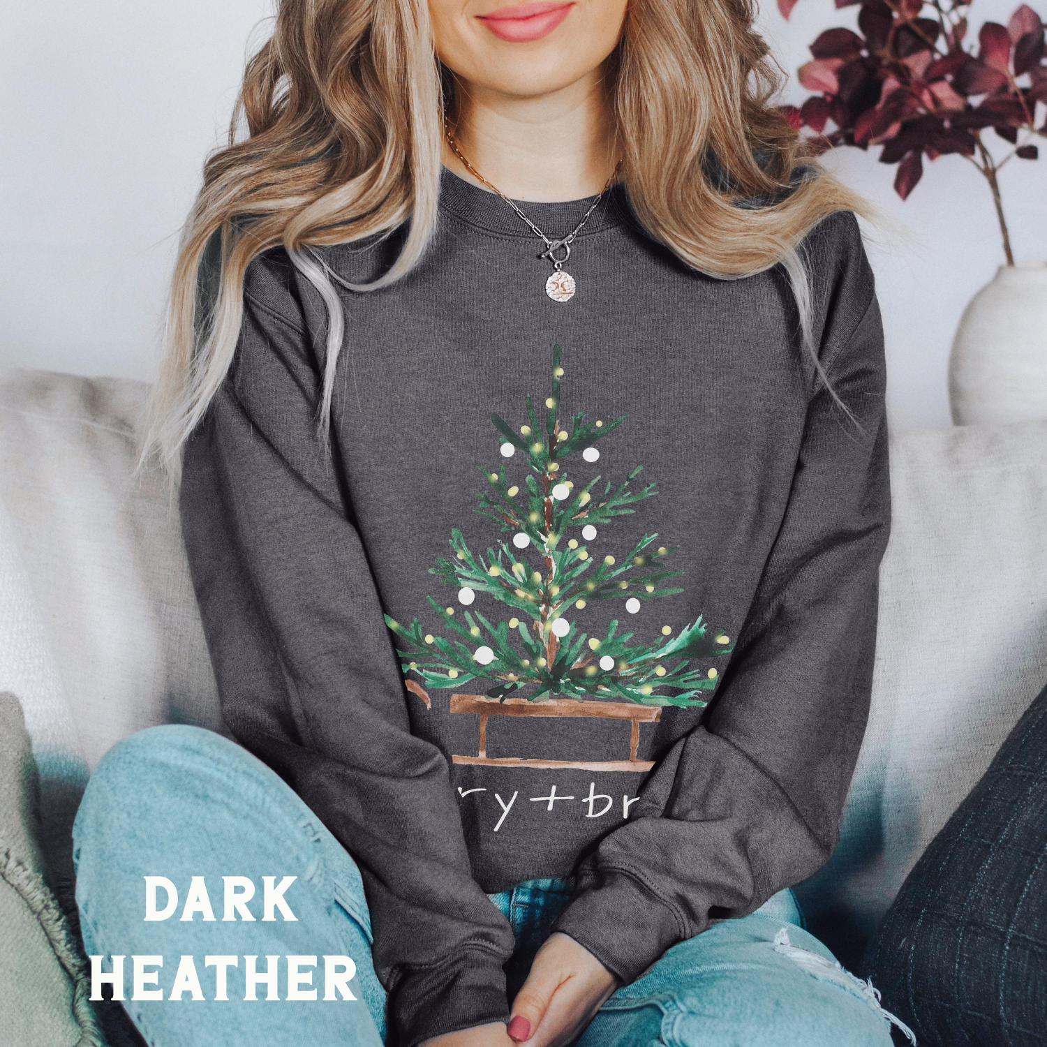 Christmas Sweatshirt for Women, Merry and Bright Hooded Sweatshirt, Christmas Tree Crewneck Sweater, Matching Family Group Holiday Shirts