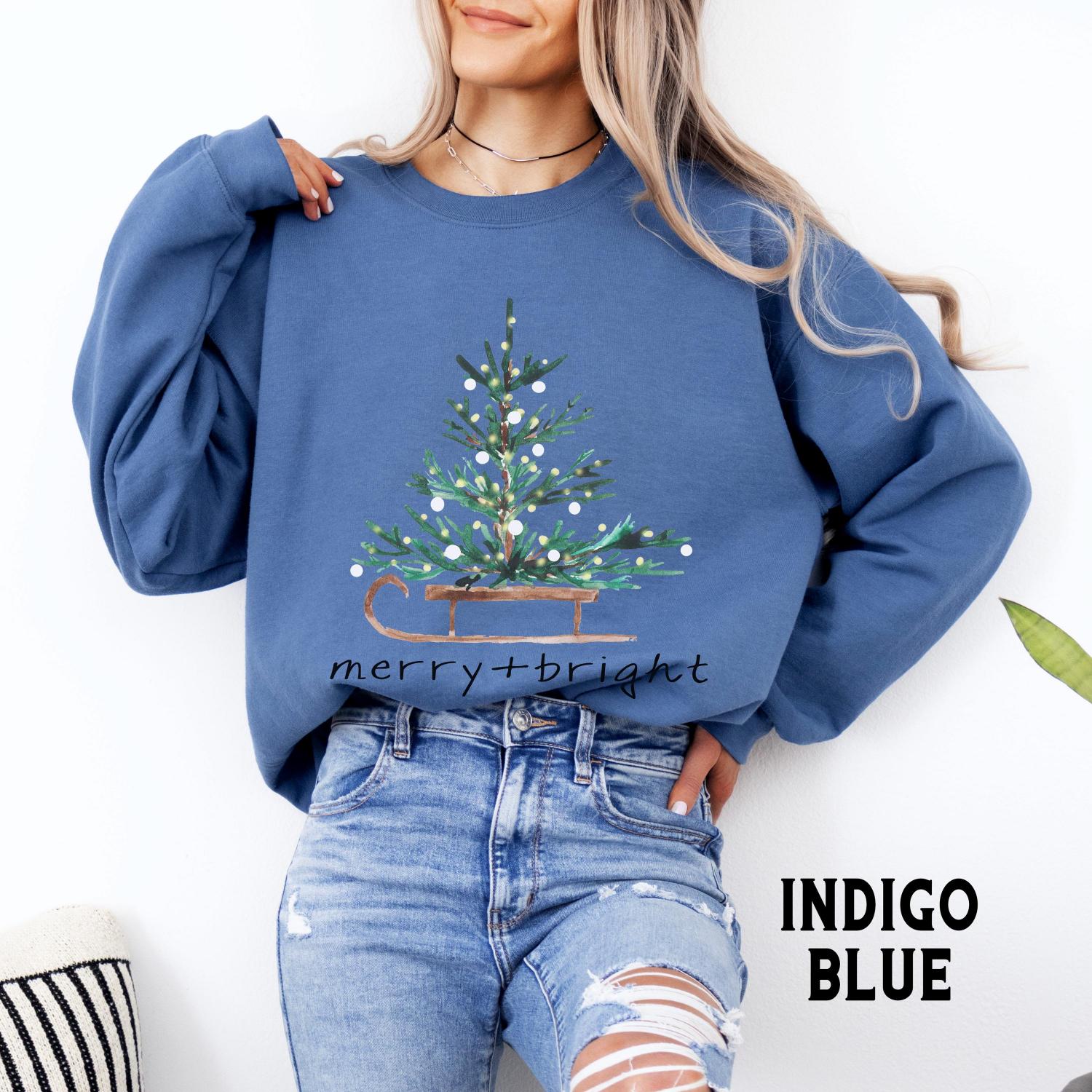 Christmas Sweatshirt for Women, Merry and Bright Hooded Sweatshirt, Christmas Tree Crewneck Sweater, Matching Family Group Holiday Shirts