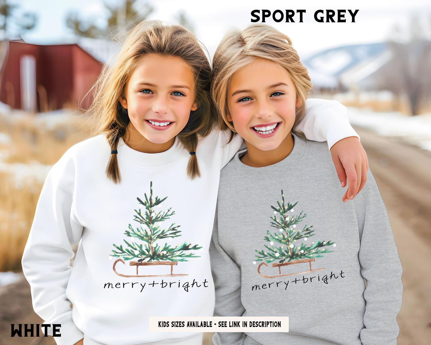 Christmas Sweatshirt for Women, Merry and Bright Hooded Sweatshirt, Christmas Tree Crewneck Sweater, Matching Family Group Holiday Shirts