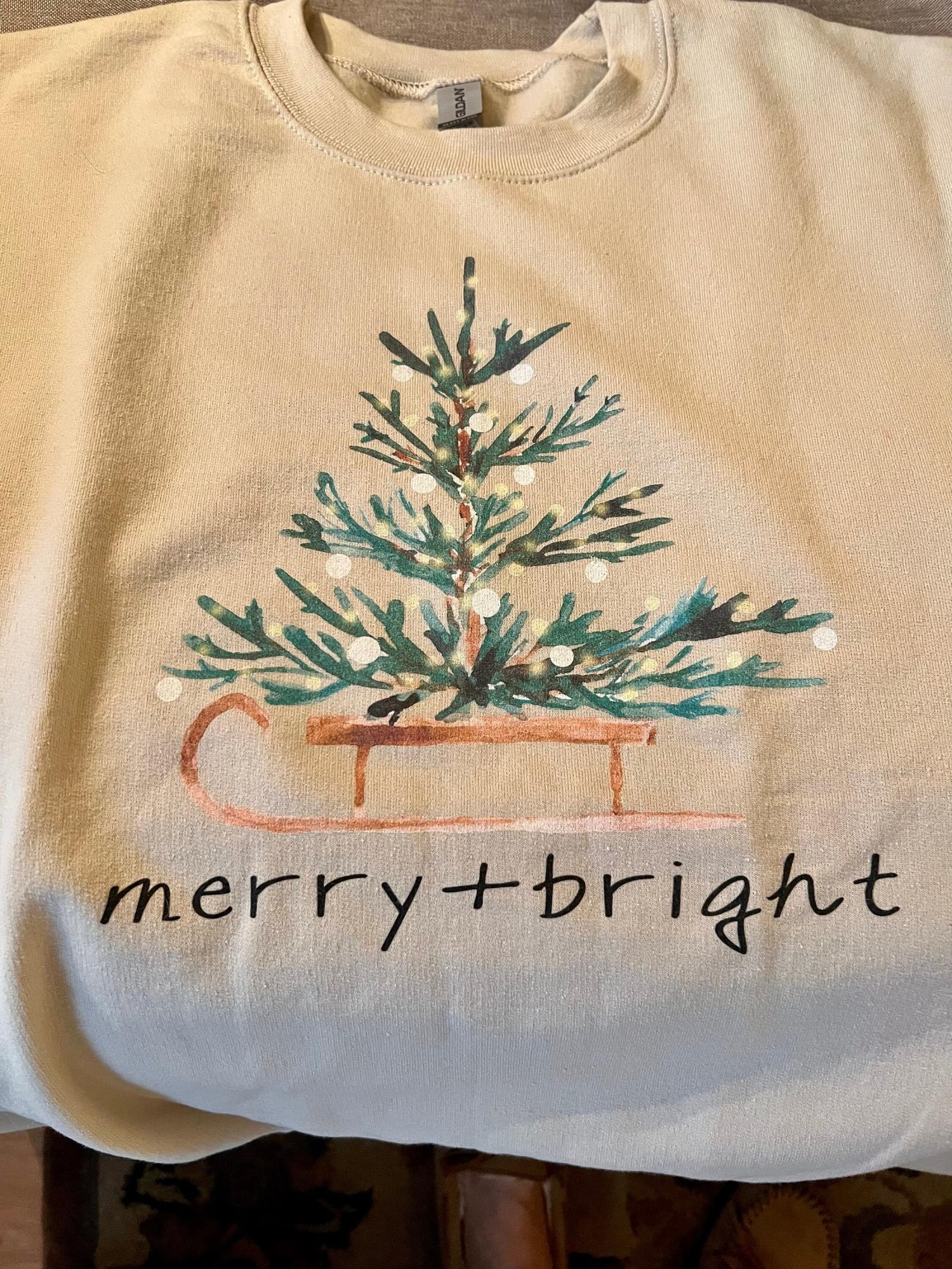Christmas Sweatshirt for Women, Merry and Bright Hooded Sweatshirt, Christmas Tree Crewneck Sweater, Matching Family Group Holiday Shirts