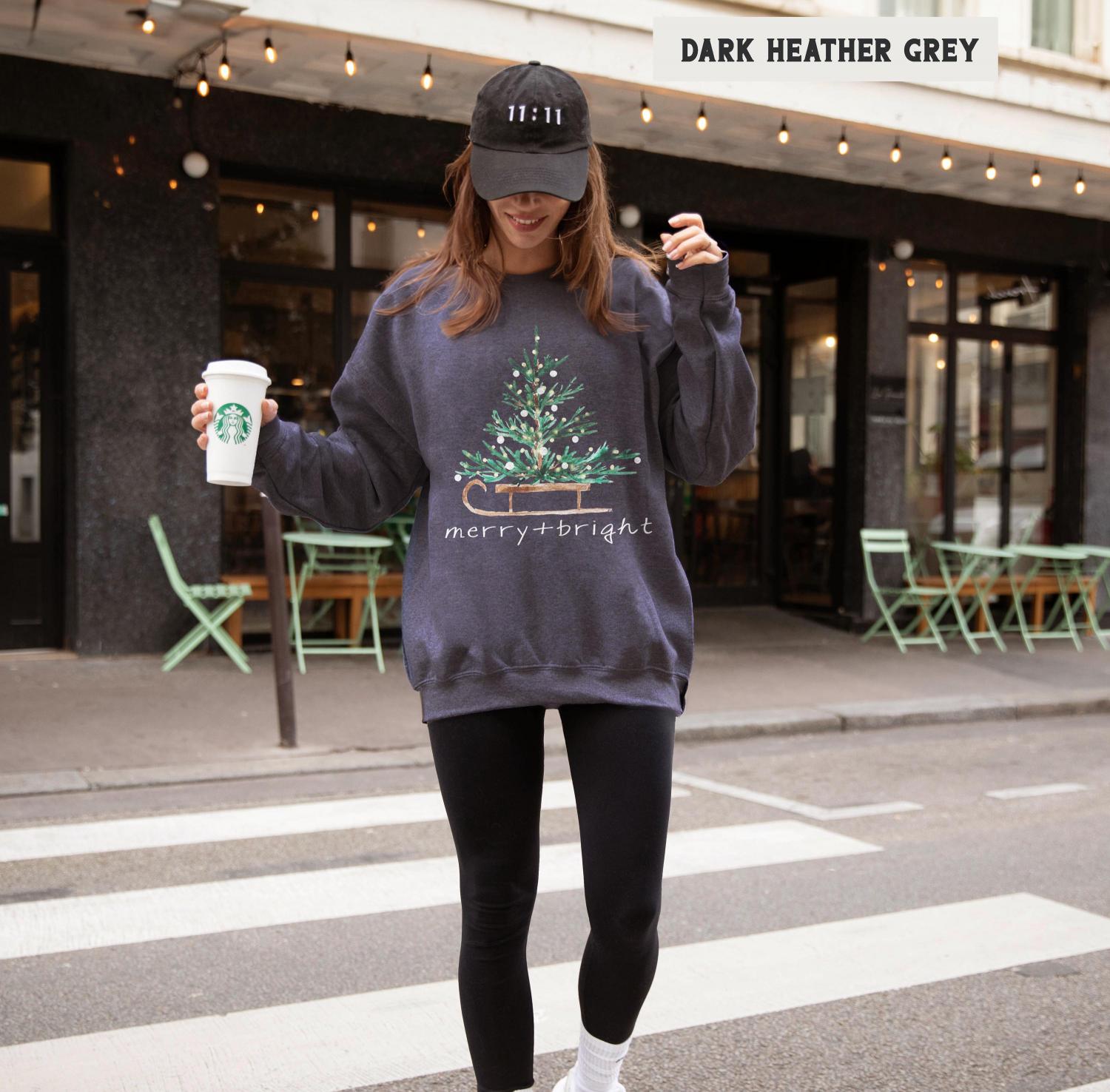 Christmas Sweatshirt for Women, Merry and Bright Hooded Sweatshirt, Christmas Tree Crewneck Sweater, Matching Family Group Holiday Shirts