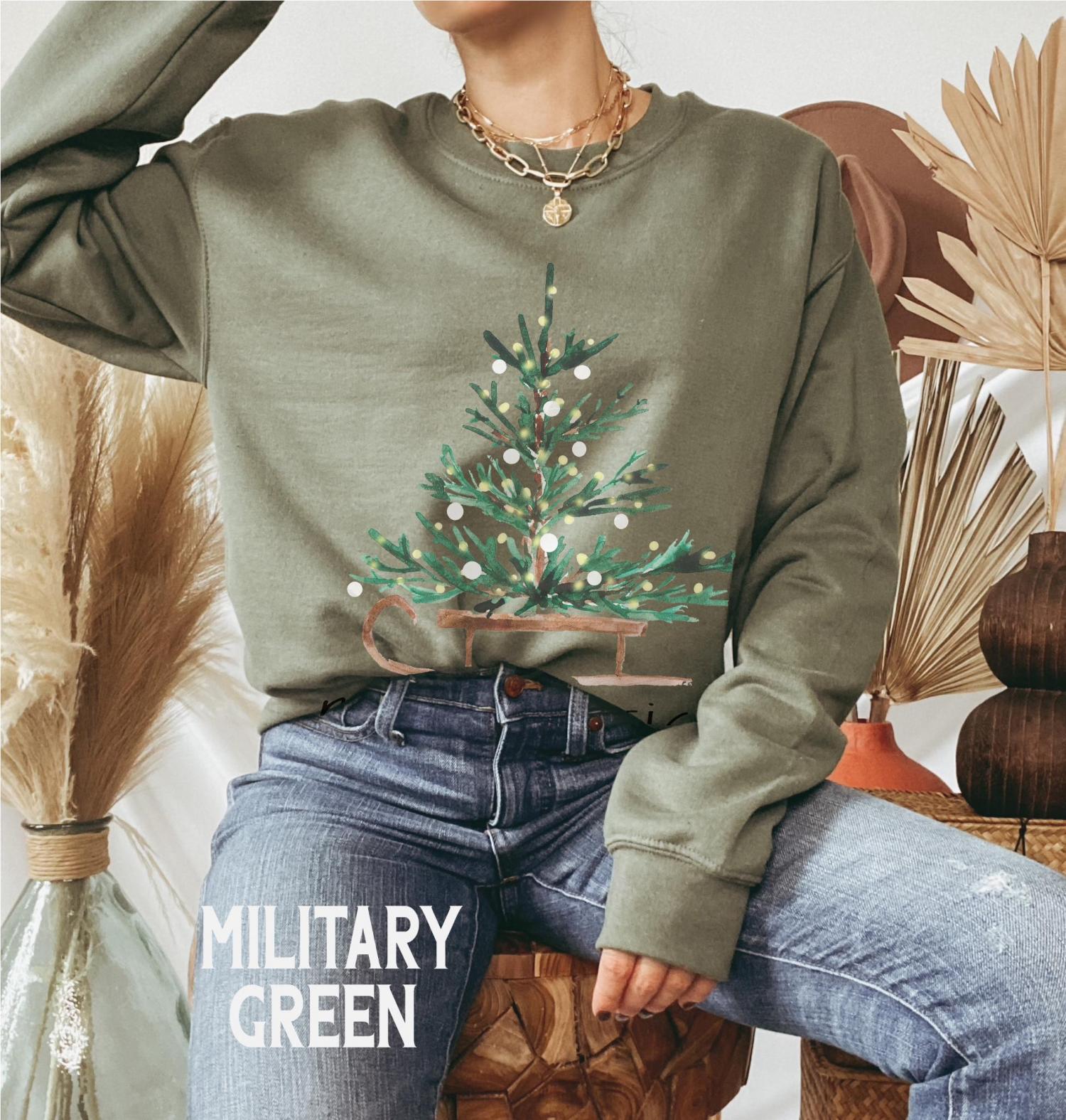Christmas Sweatshirt for Women, Merry and Bright Hooded Sweatshirt, Christmas Tree Crewneck Sweater, Matching Family Group Holiday Shirts