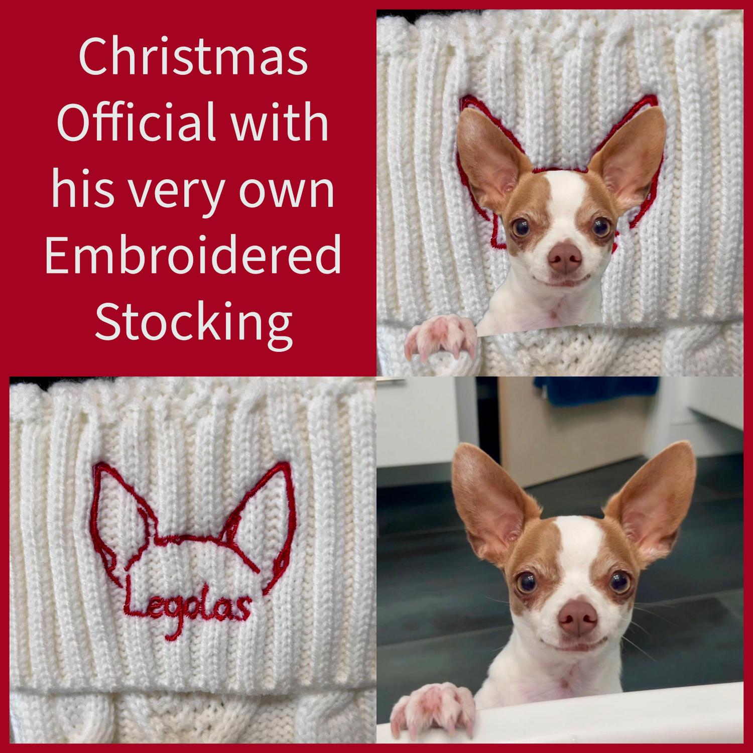 Embroidered Christmas Stockings for Dog Lovers, Personalized Dog Ears Cat Ears Stockings, Holiday Decorations, Christmas Gift for Mom