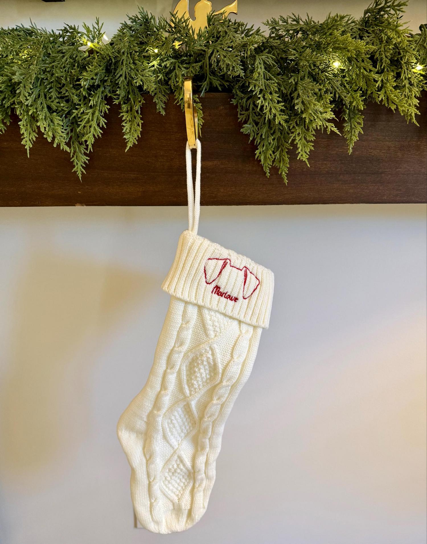 Embroidered Christmas Stockings for Dog Lovers, Personalized Dog Ears Cat Ears Stockings, Holiday Decorations, Christmas Gift for Mom