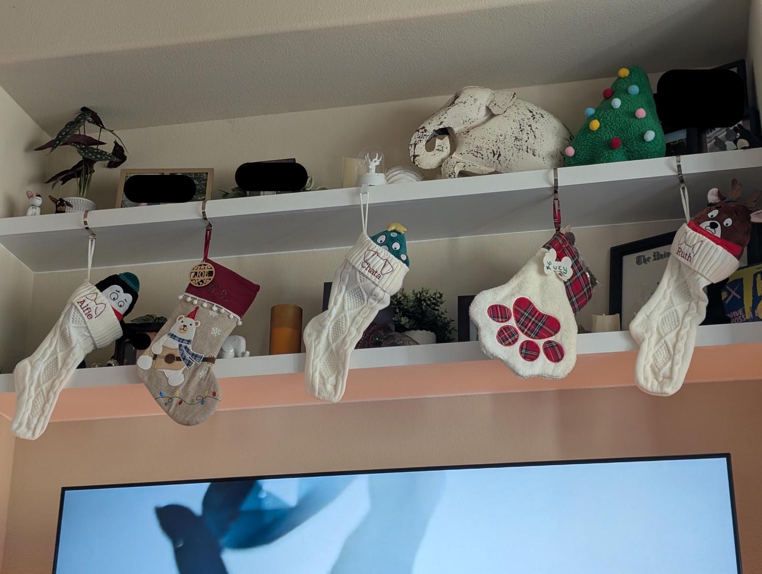 Embroidered Christmas Stockings for Dog Lovers, Personalized Dog Ears Cat Ears Stockings, Holiday Decorations, Christmas Gift for Mom