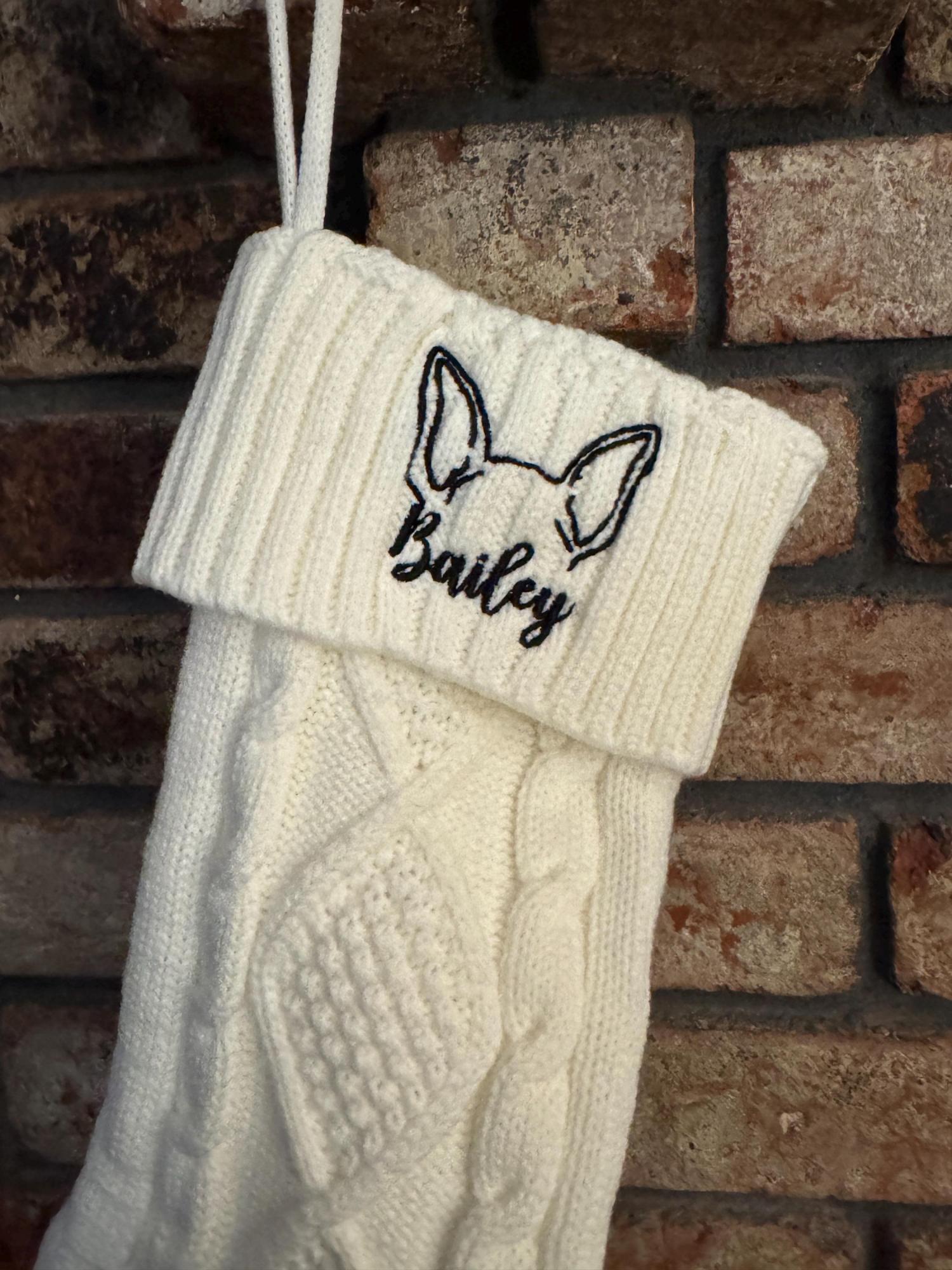 Embroidered Christmas Stockings for Dog Lovers, Personalized Dog Ears Cat Ears Stockings, Holiday Decorations, Christmas Gift for Mom