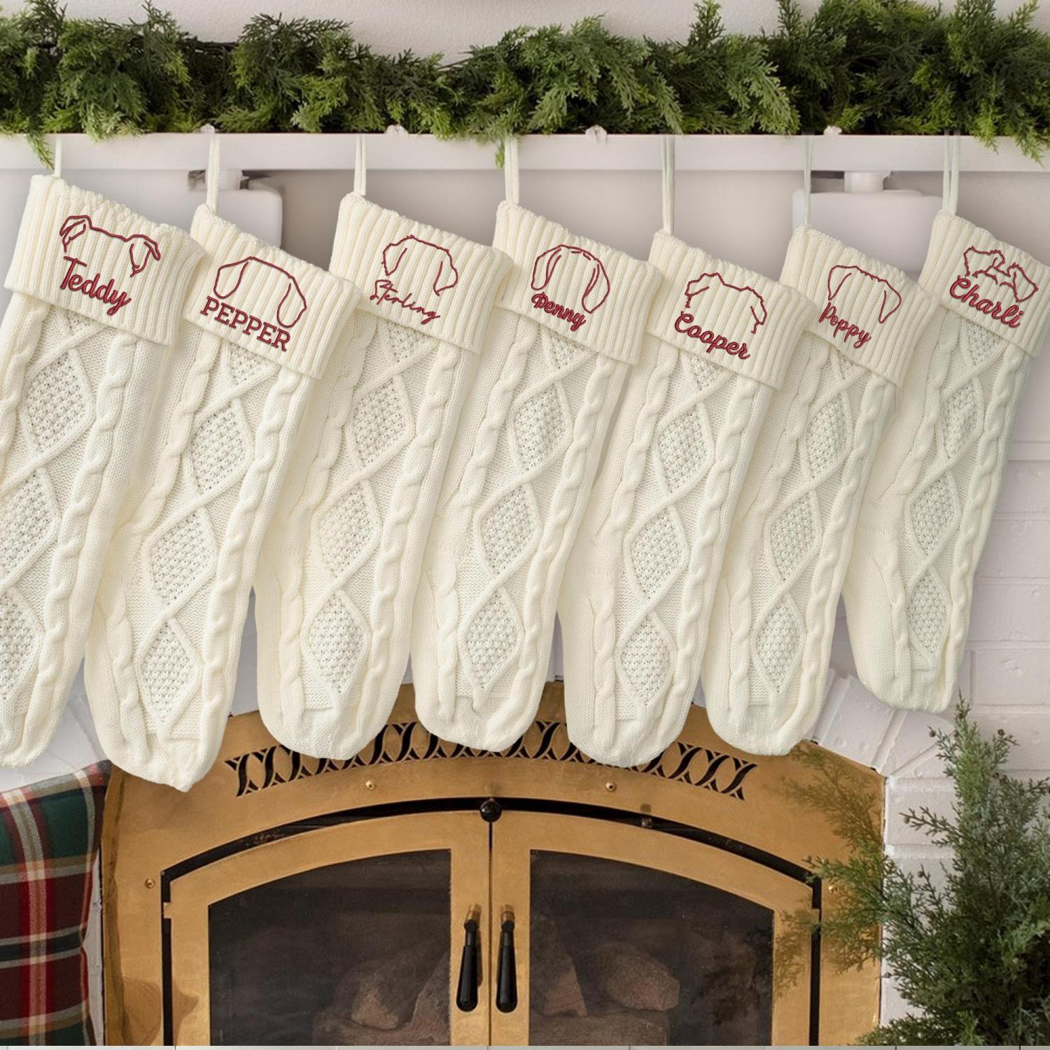 Embroidered Christmas Stockings for Dog Lovers, Personalized Dog Ears Cat Ears Stockings, Holiday Decorations, Christmas Gift for Mom