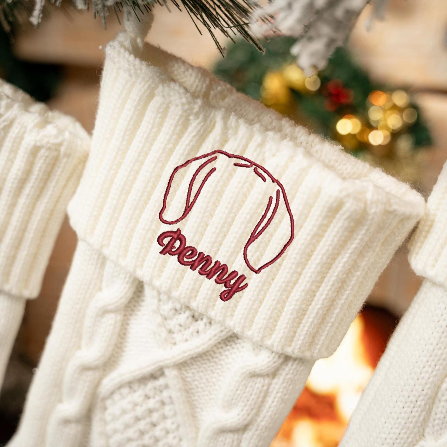 Embroidered Christmas Stockings for Dog Lovers, Personalized Dog Ears Cat Ears Stockings, Holiday Decorations, Christmas Gift for Mom