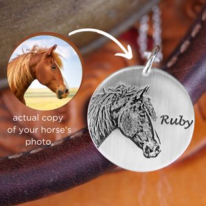 Horse Portrait Necklace • Horse Jewelry Necklace Personalized • Engraved Horse Photo • Memorial Horse Necklace • Horse Loss Gift Jewelry