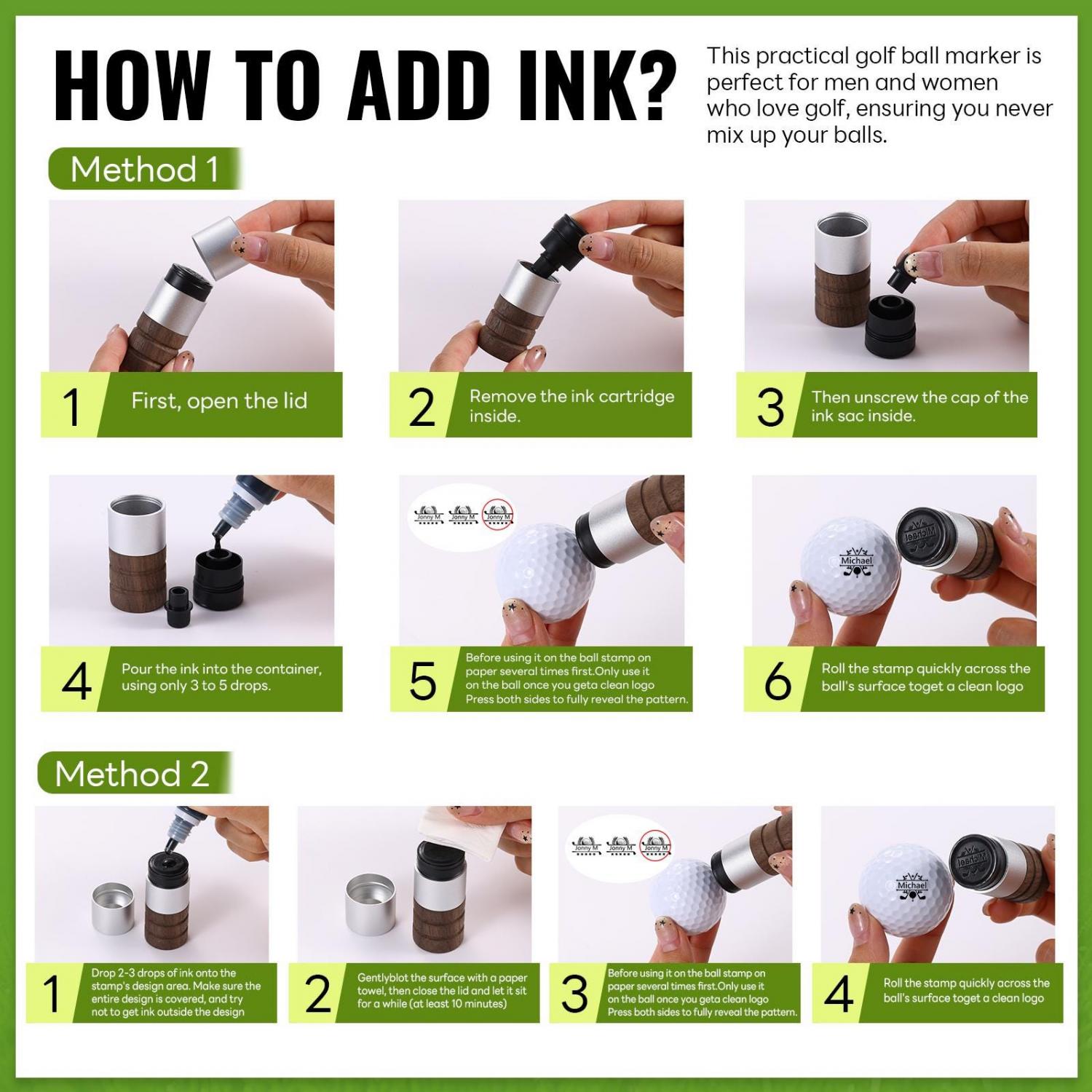 Personalized Golf Ball Stamp • Custom Name Marker with Ball & Ink • Friendship Man Gift