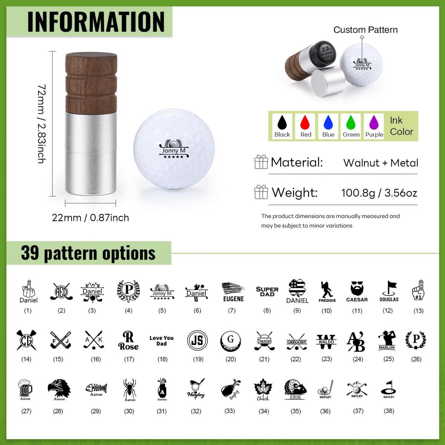 Personalized Golf Ball Stamp • Custom Name Marker with Ball & Ink • Friendship Man Gift