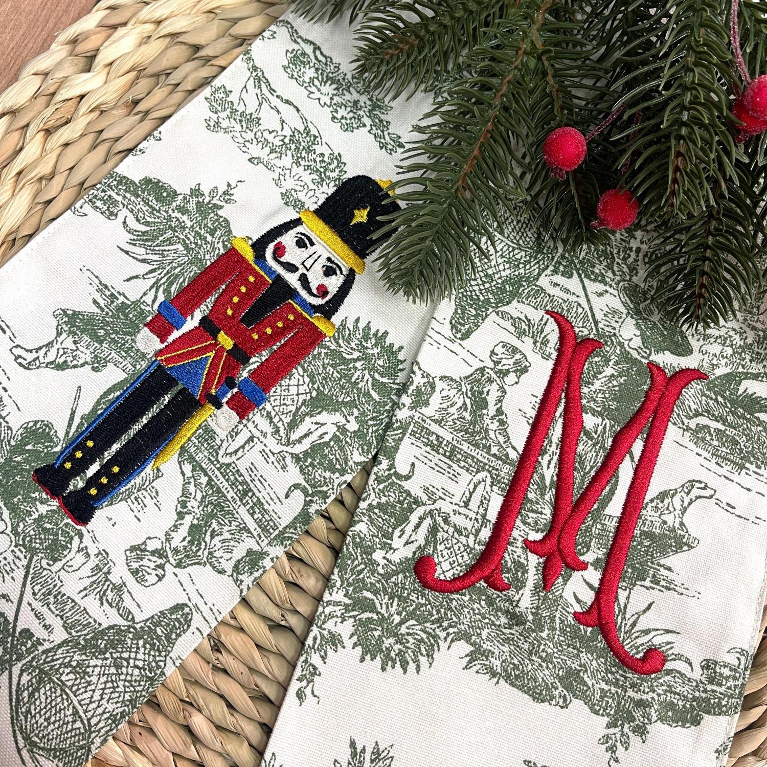 Christmas Toile Wreath Sash with Personalized Embroidered, Nutcracker sash 60’ | DDP shipping to the USA