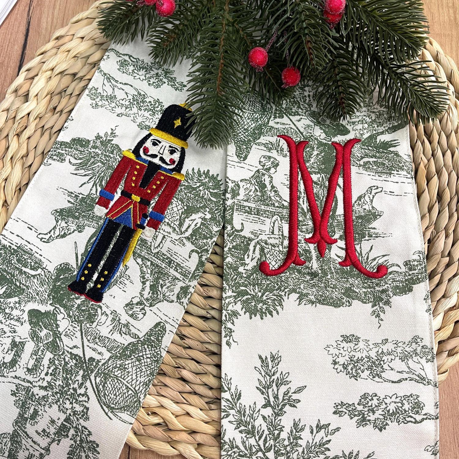 Christmas Toile Wreath Sash with Personalized Embroidered, Nutcracker sash 60’ | DDP shipping to the USA