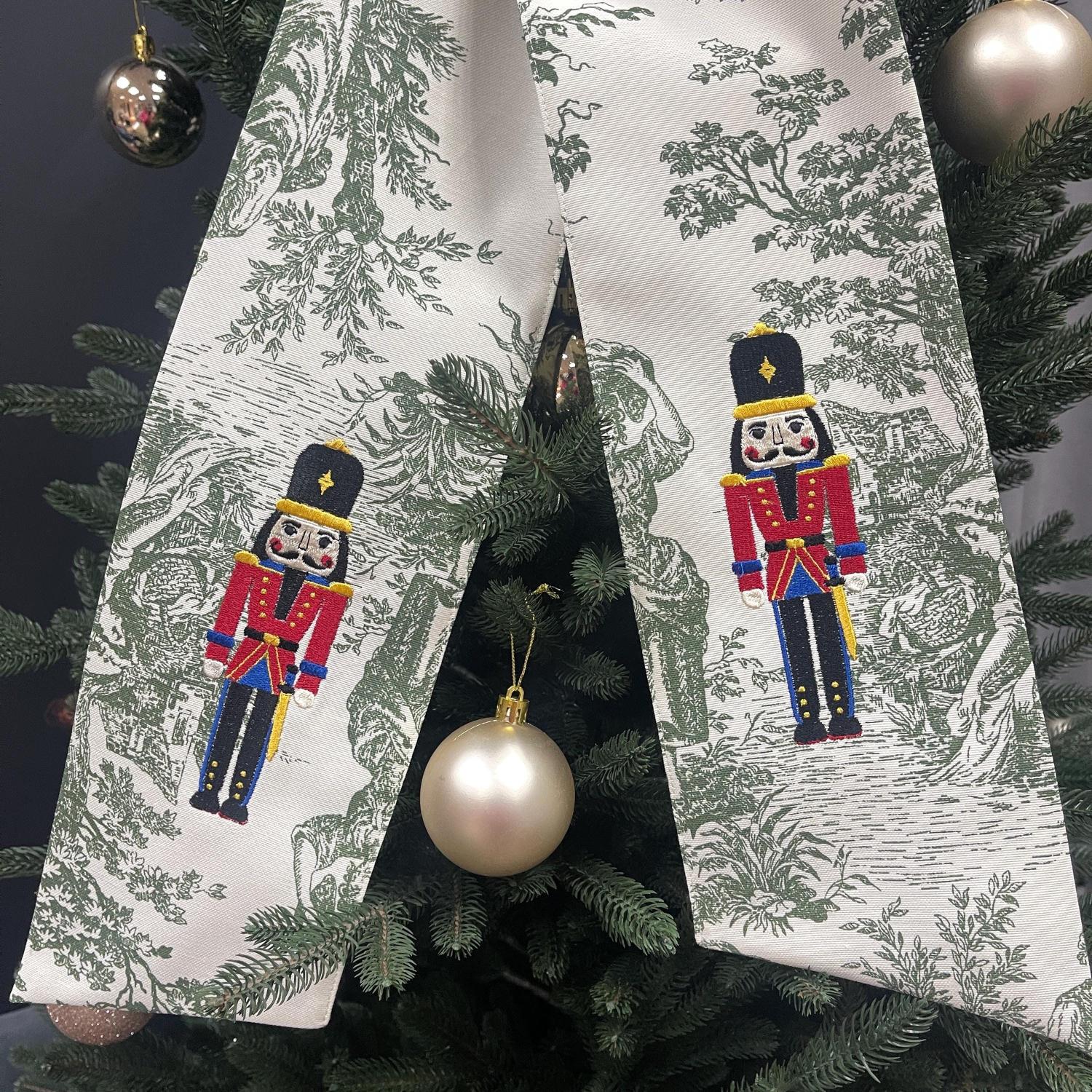 Christmas Toile Wreath Sash with Personalized Embroidered, Nutcracker sash 60’ | DDP shipping to the USA