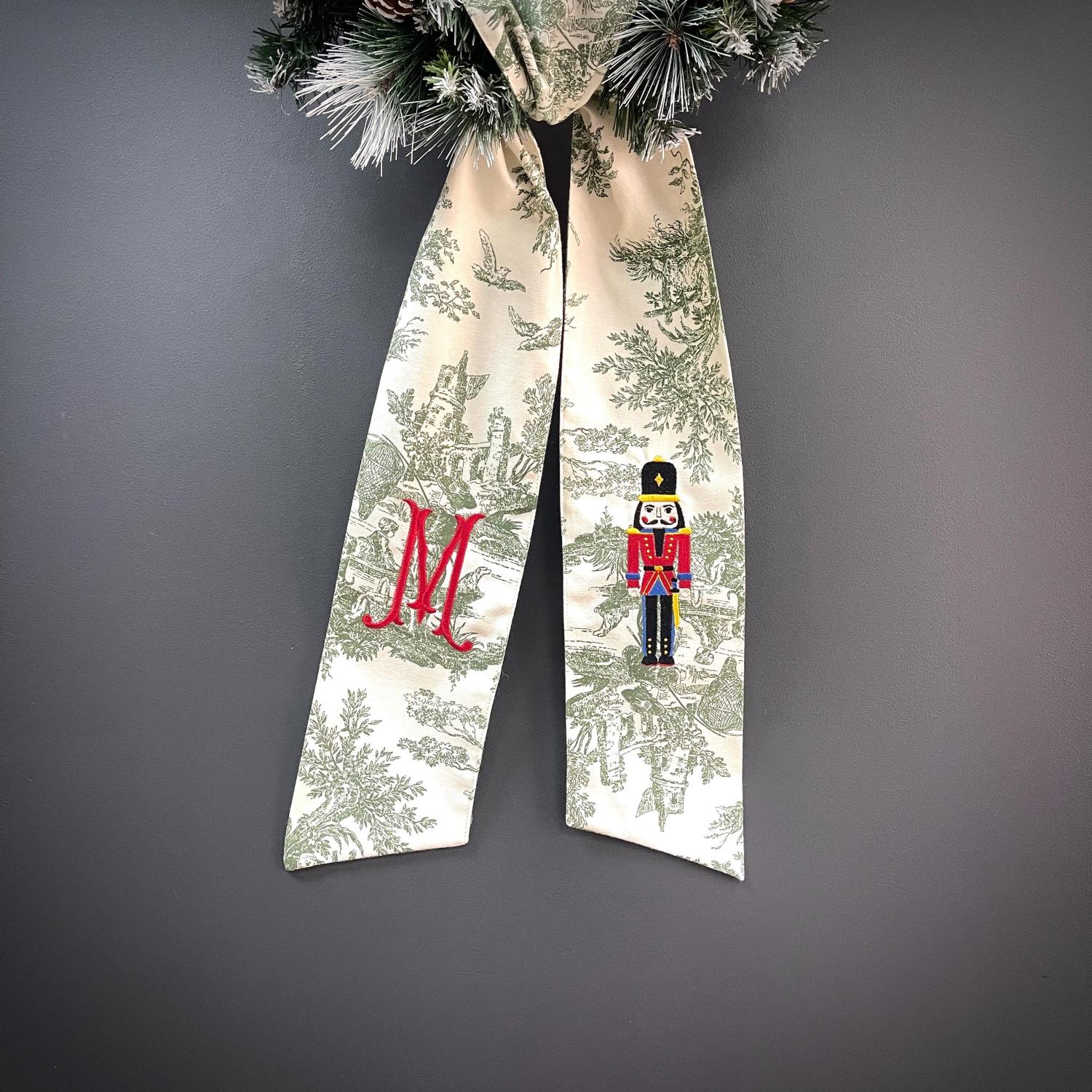 Christmas Toile Wreath Sash with Personalized Embroidered, Nutcracker sash 60’ | DDP shipping to the USA