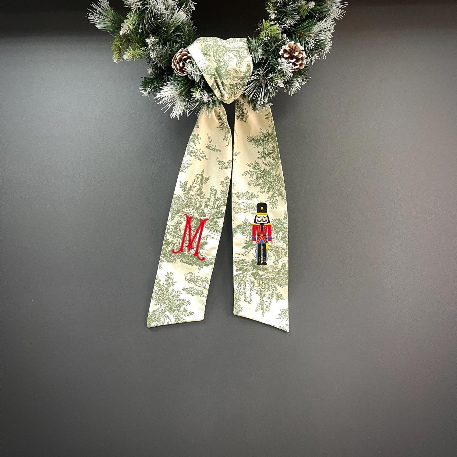 Christmas Toile Wreath Sash with Personalized Embroidered, Nutcracker sash 60’ | DDP shipping to the USA