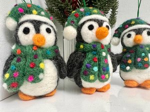 Felt Ornaments Needle Felted Penguin Felt Memorial Gift Ornament Needle Felted Santa Penguin, Realistic Felted Penguin Needle Felted animal