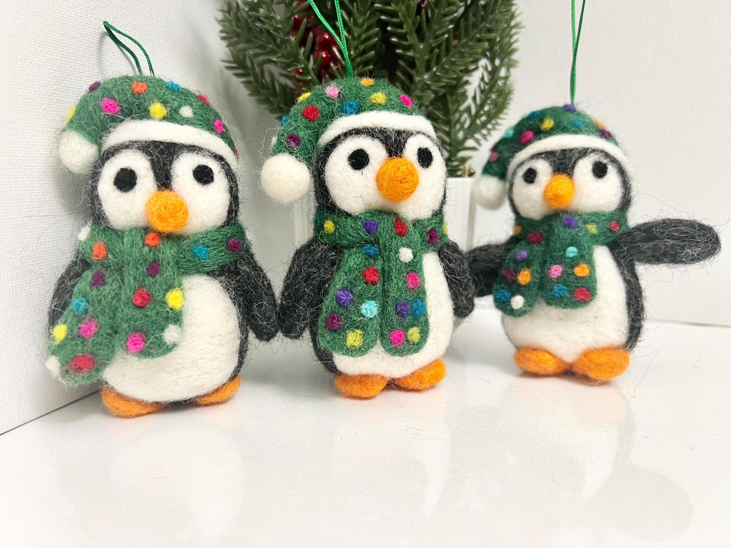 Felt Ornaments Needle Felted Penguin Felt Memorial Gift Ornament Needle Felted Santa Penguin, Realistic Felted Penguin Needle Felted animal