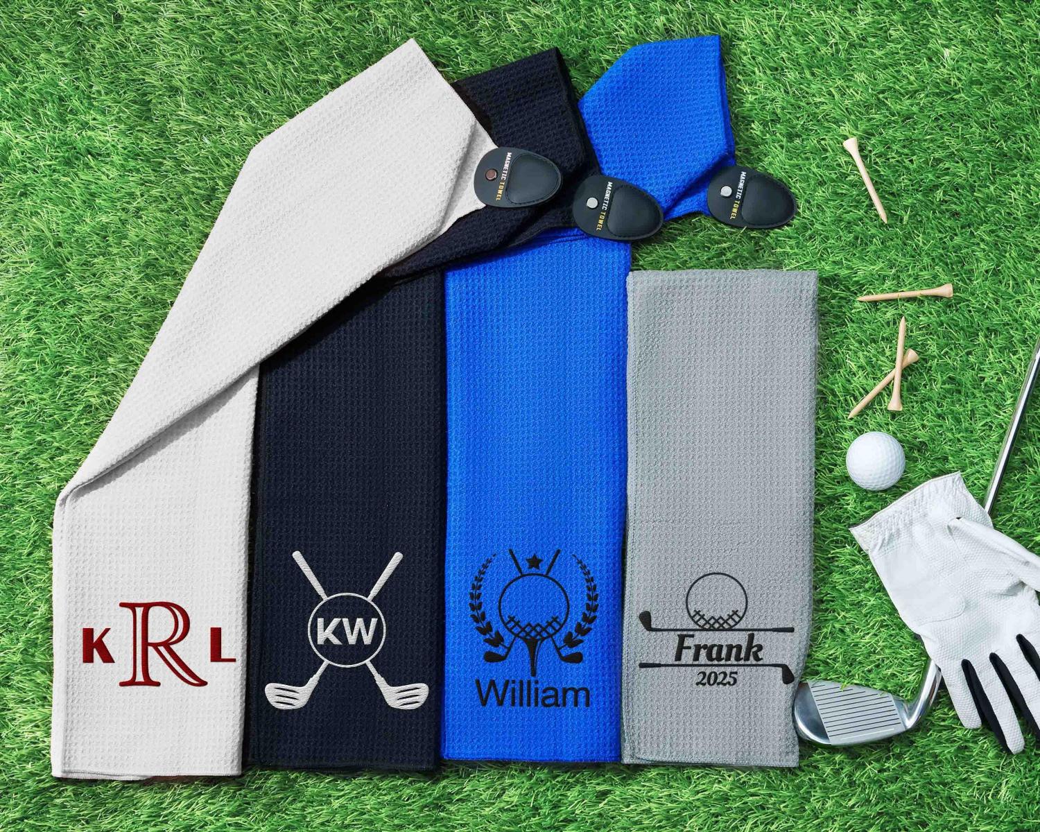Custom Golf Towel Embroidered Groomsmen Gifts for Him Golf Magnetic Towel, Personalized Golf Gifts for Boyfriend, Anniversary Mens Gift [D]