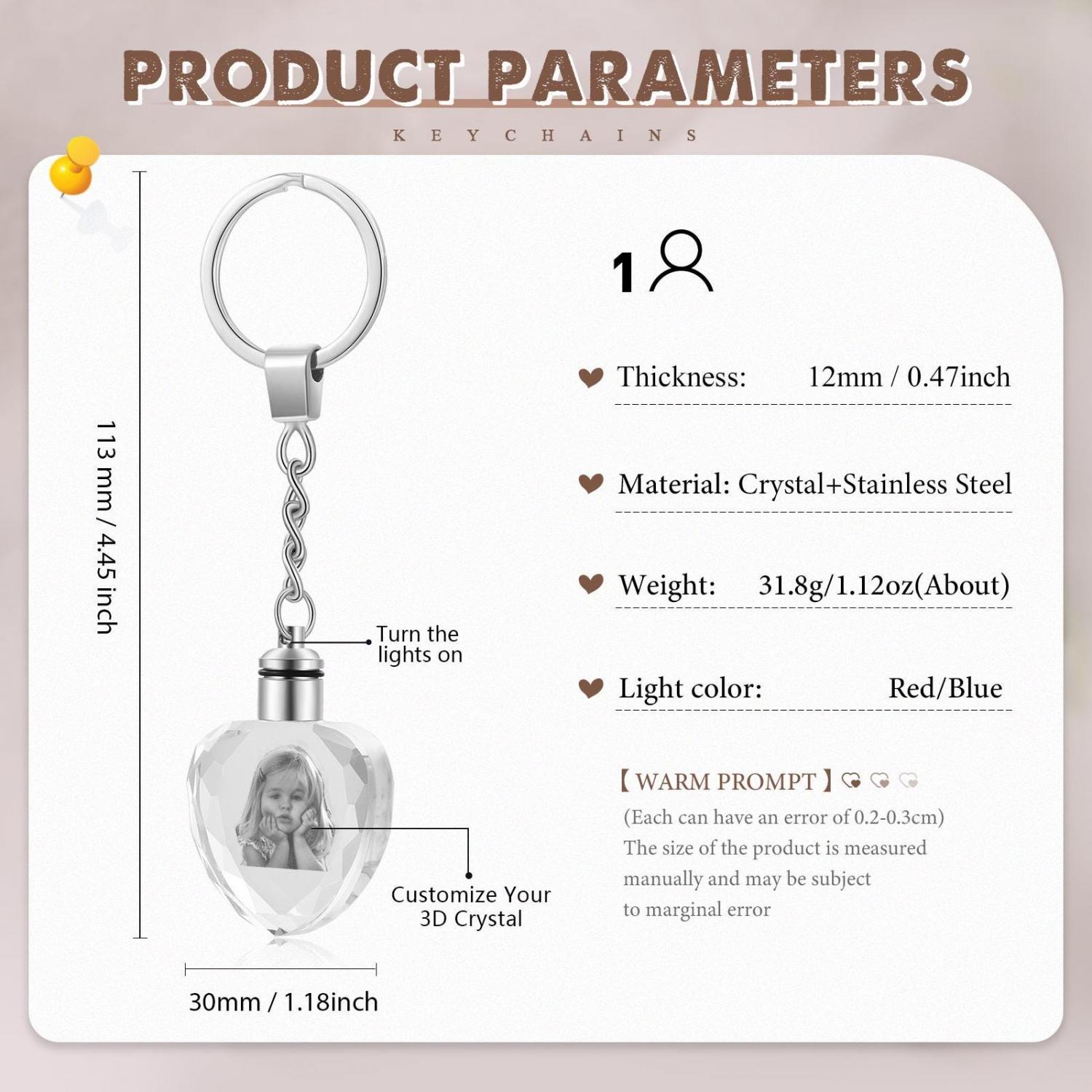 Custom 3D Crystal Photo Keychain, Personalized Picture Keychain, Gift For Boyfriend, Gift For Girlfriend, Anniversary Gift, Christmas Gift