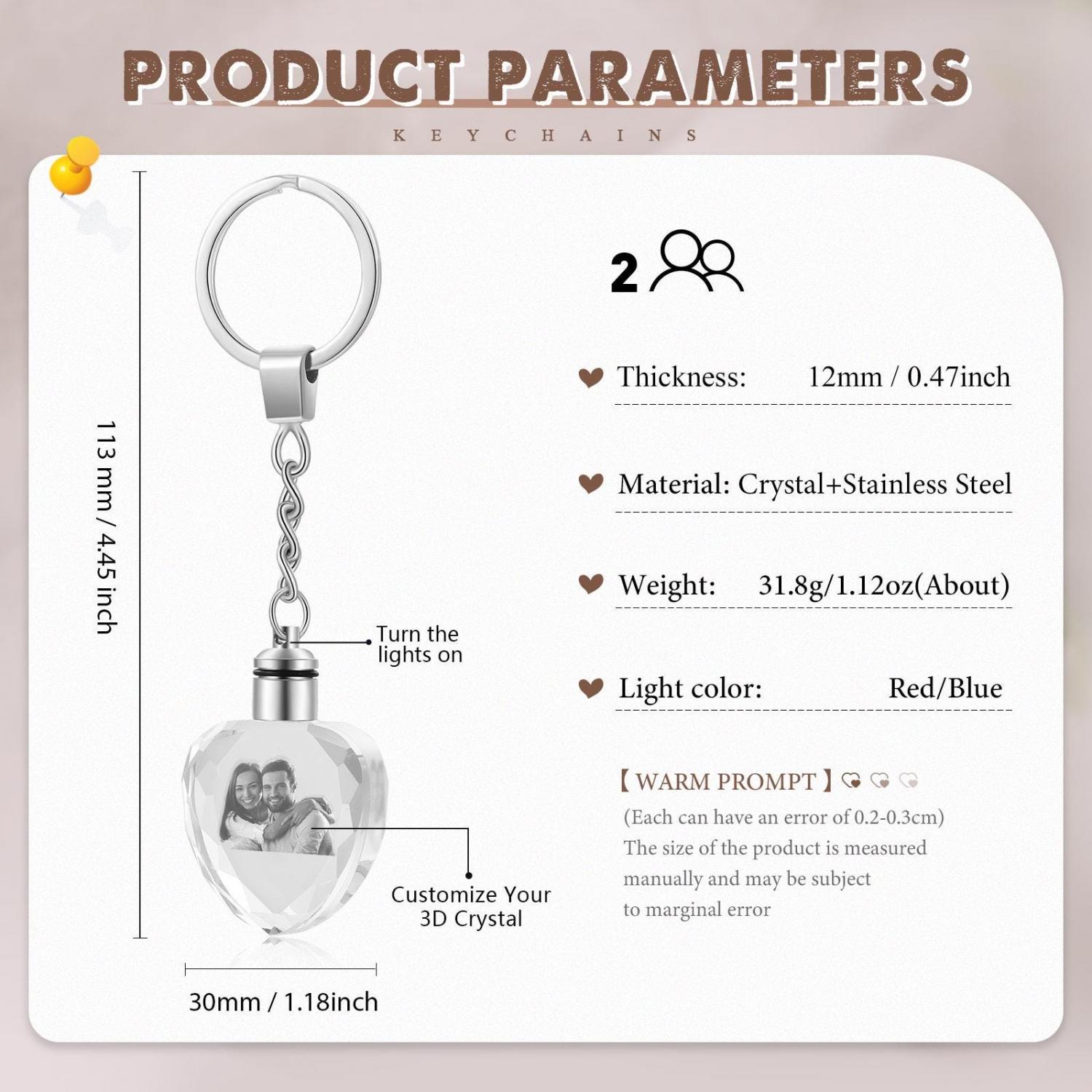 Custom 3D Crystal Photo Keychain, Personalized Picture Keychain, Gift For Boyfriend, Gift For Girlfriend, Anniversary Gift, Christmas Gift