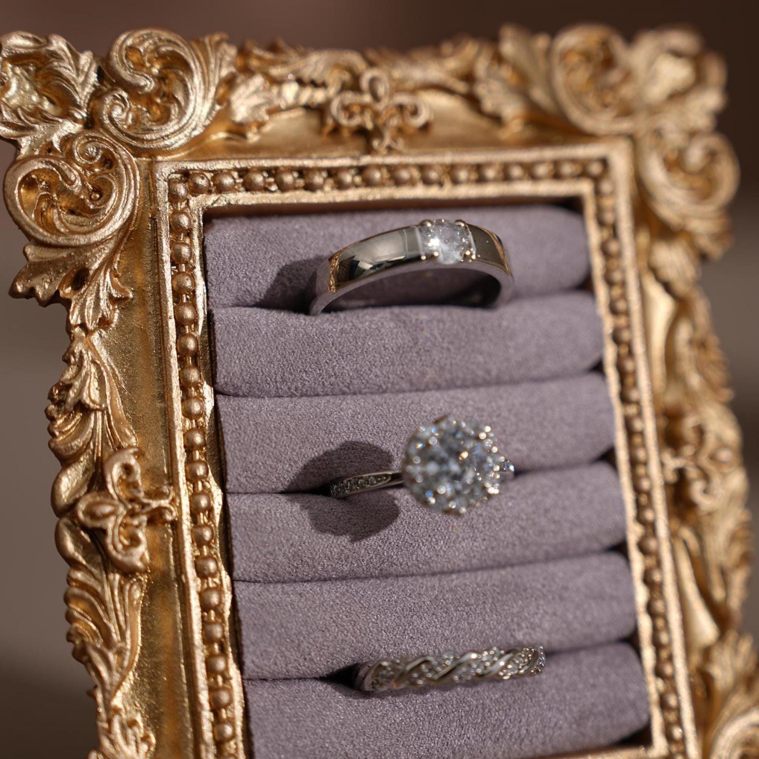 Wedding Ring Holder Jewelry Display Gold Earring Organizer Stand Detail Shot Flat Lay Prop Engagement Gift For Her Bridesmaid Bridal Shower