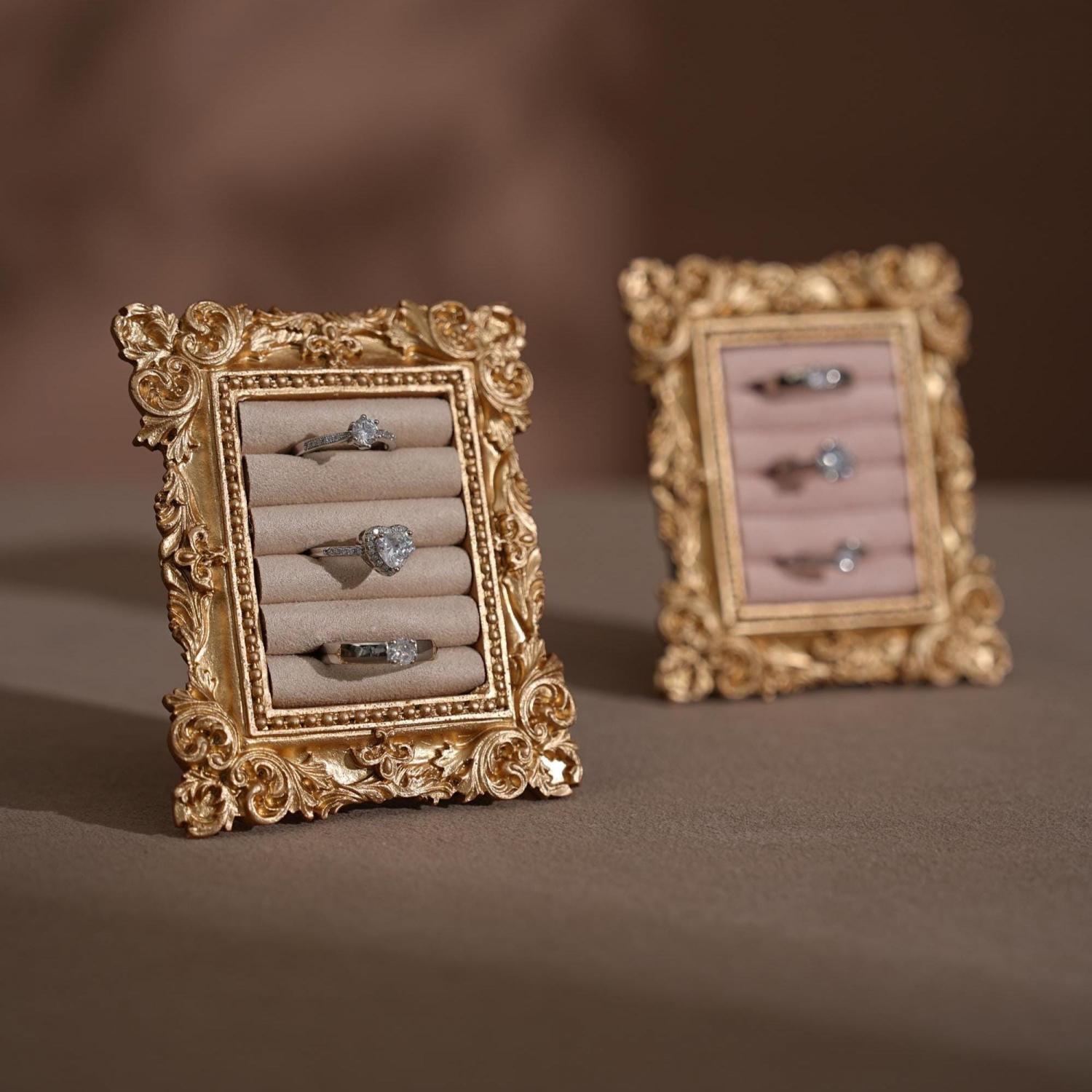 Wedding Ring Holder Jewelry Display Gold Earring Organizer Stand Detail Shot Flat Lay Prop Engagement Gift For Her Bridesmaid Bridal Shower