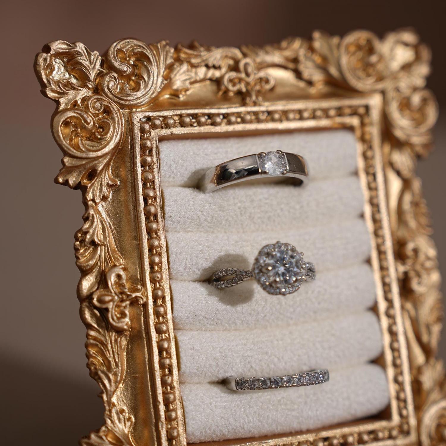 Wedding Ring Holder Jewelry Display Gold Earring Organizer Stand Detail Shot Flat Lay Prop Engagement Gift For Her Bridesmaid Bridal Shower