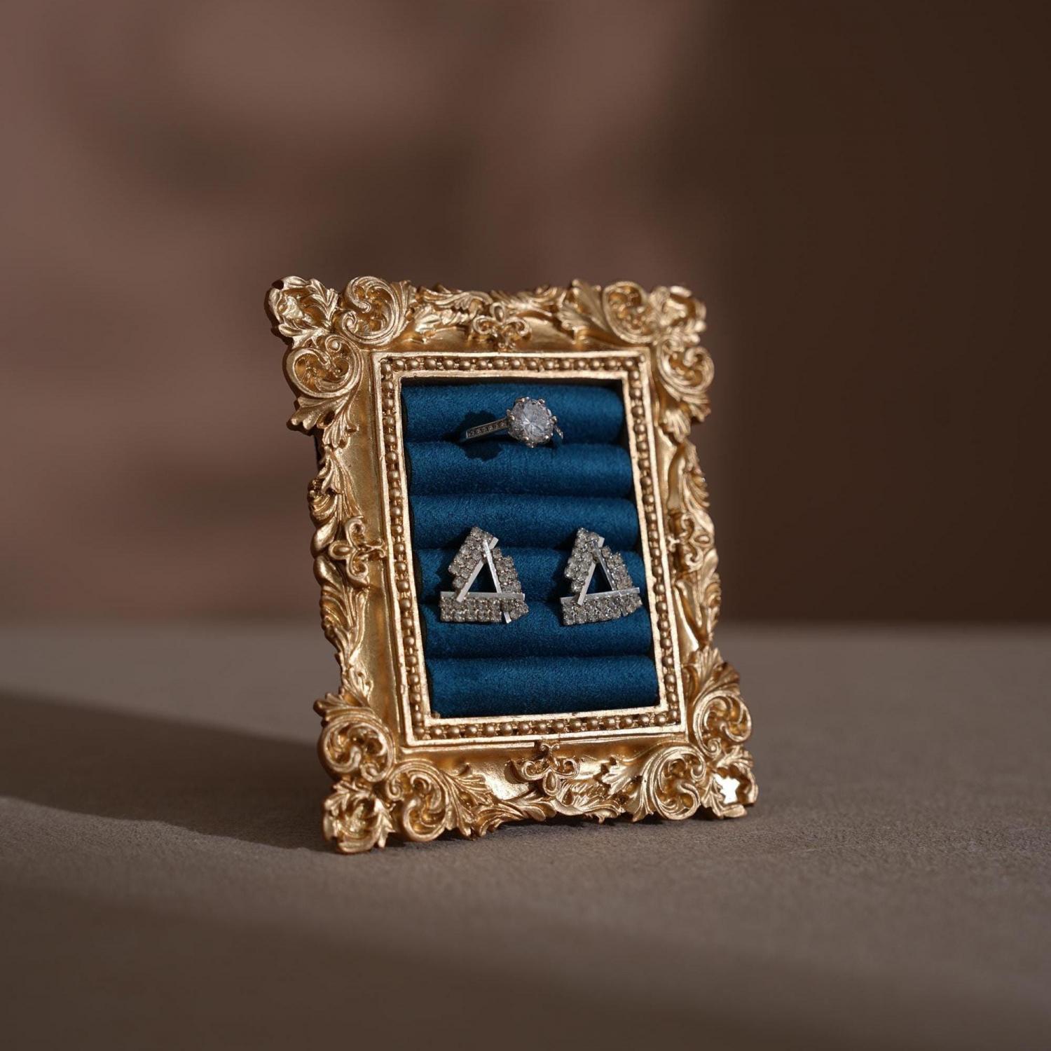 Wedding Ring Holder Jewelry Display Gold Earring Organizer Stand Detail Shot Flat Lay Prop Engagement Gift For Her Bridesmaid Bridal Shower