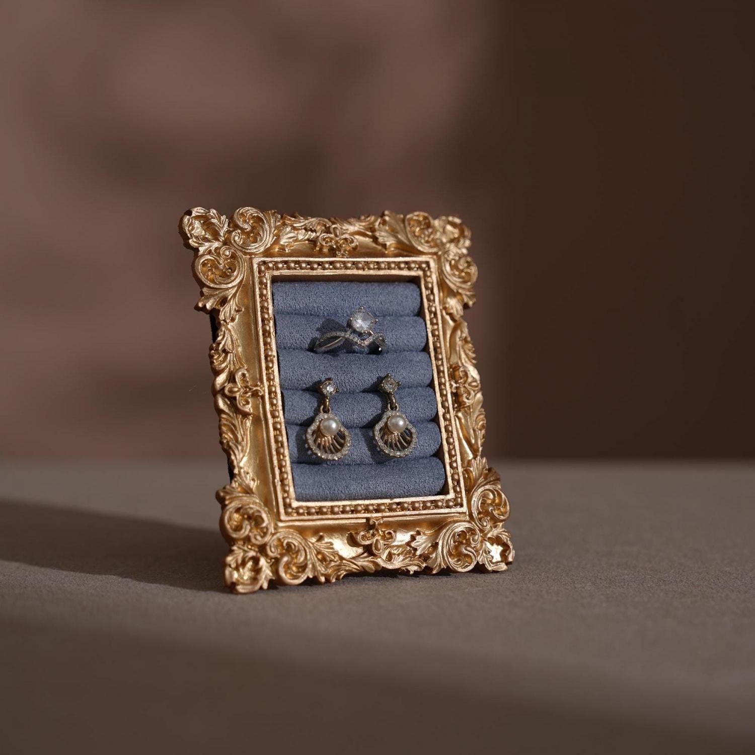 Wedding Ring Holder Jewelry Display Gold Earring Organizer Stand Detail Shot Flat Lay Prop Engagement Gift For Her Bridesmaid Bridal Shower