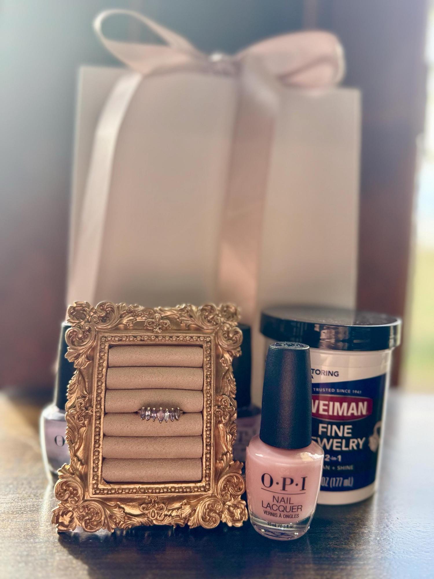 Wedding Ring Holder Jewelry Display Gold Earring Organizer Stand Detail Shot Flat Lay Prop Engagement Gift For Her Bridesmaid Bridal Shower