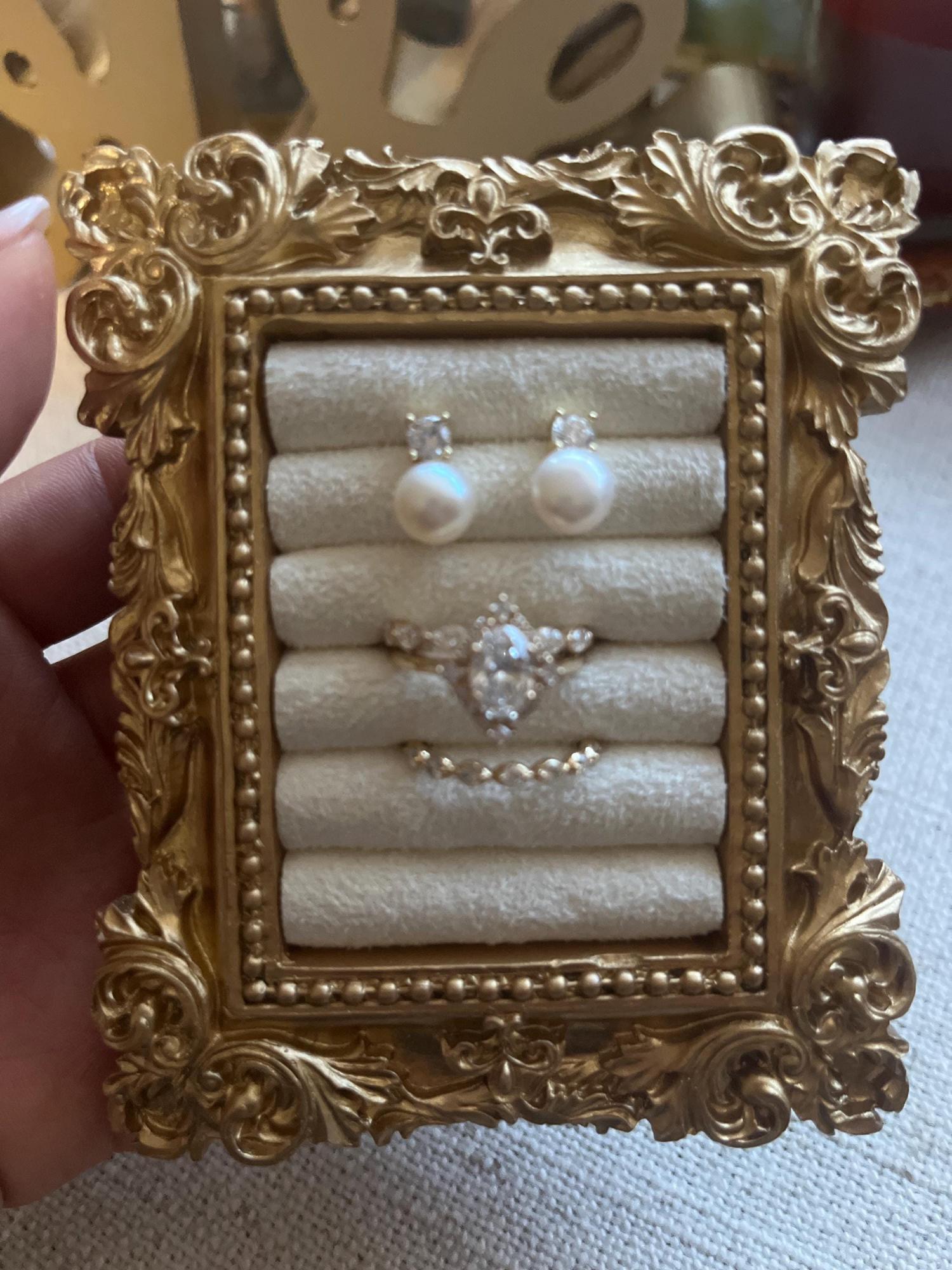 Wedding Ring Holder Jewelry Display Gold Earring Organizer Stand Detail Shot Flat Lay Prop Engagement Gift For Her Bridesmaid Bridal Shower