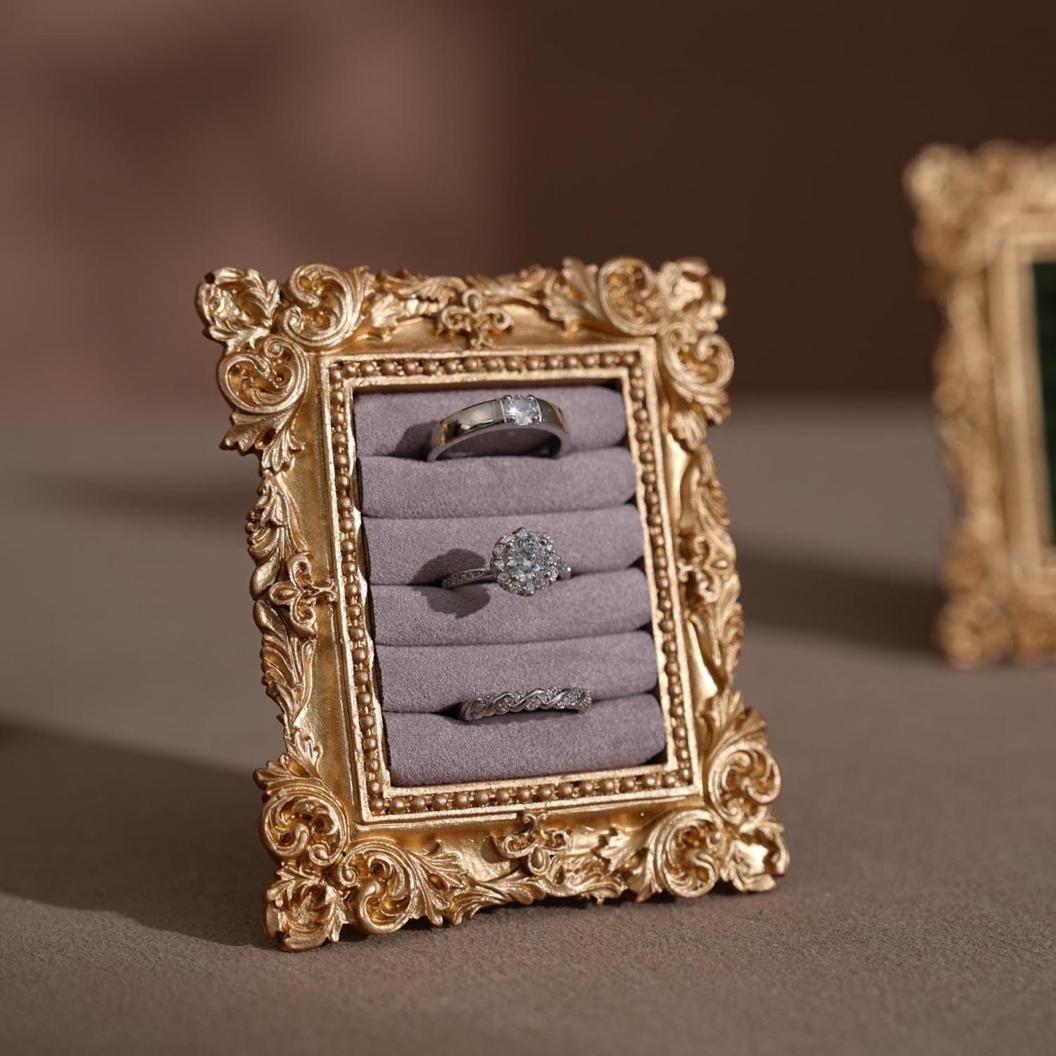 Wedding Ring Holder Jewelry Display Gold Earring Organizer Stand Detail Shot Flat Lay Prop Engagement Gift For Her Bridesmaid Bridal Shower