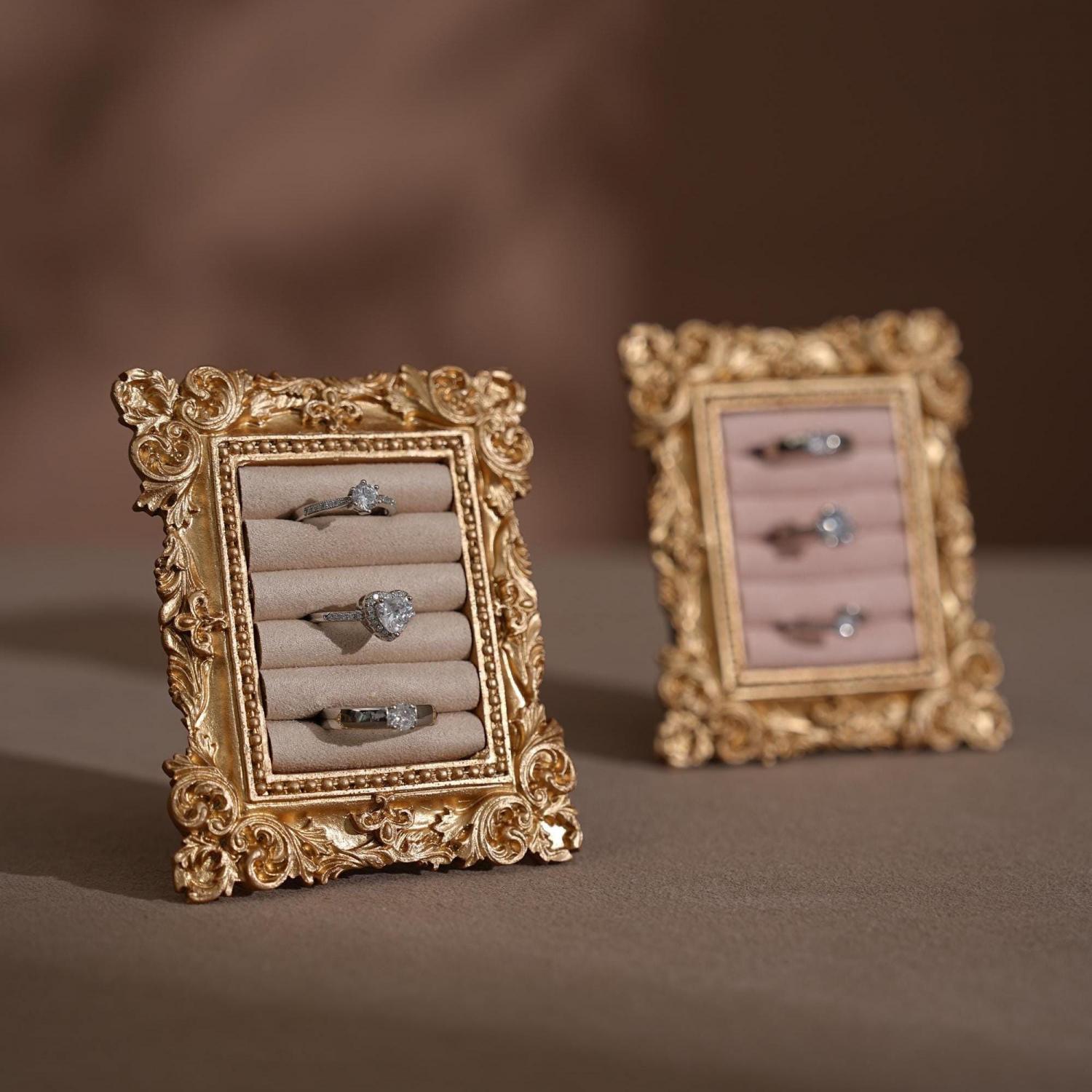 Wedding Ring Holder Jewelry Display Gold Earring Organizer Stand Detail Shot Flat Lay Prop Engagement Gift For Her Bridesmaid Bridal Shower