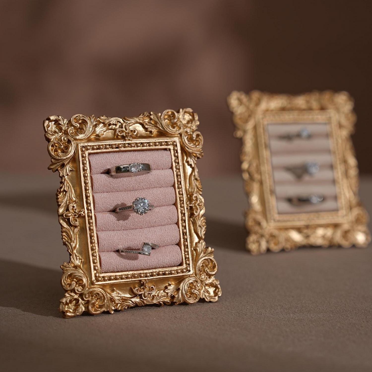 Wedding Ring Holder Jewelry Display Gold Earring Organizer Stand Detail Shot Flat Lay Prop Engagement Gift For Her Bridesmaid Bridal Shower