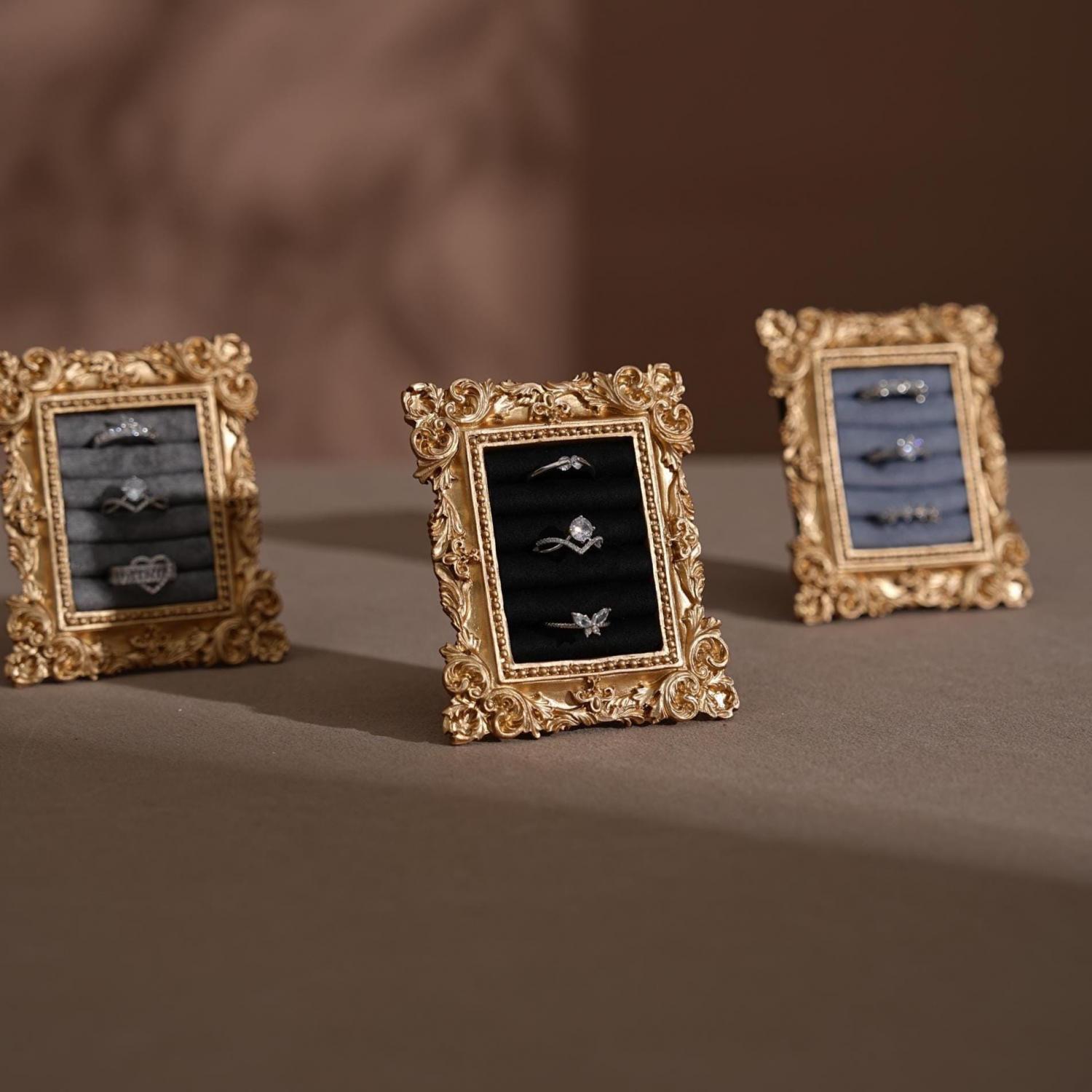 Wedding Ring Holder Jewelry Display Gold Earring Organizer Stand Detail Shot Flat Lay Prop Engagement Gift For Her Bridesmaid Bridal Shower