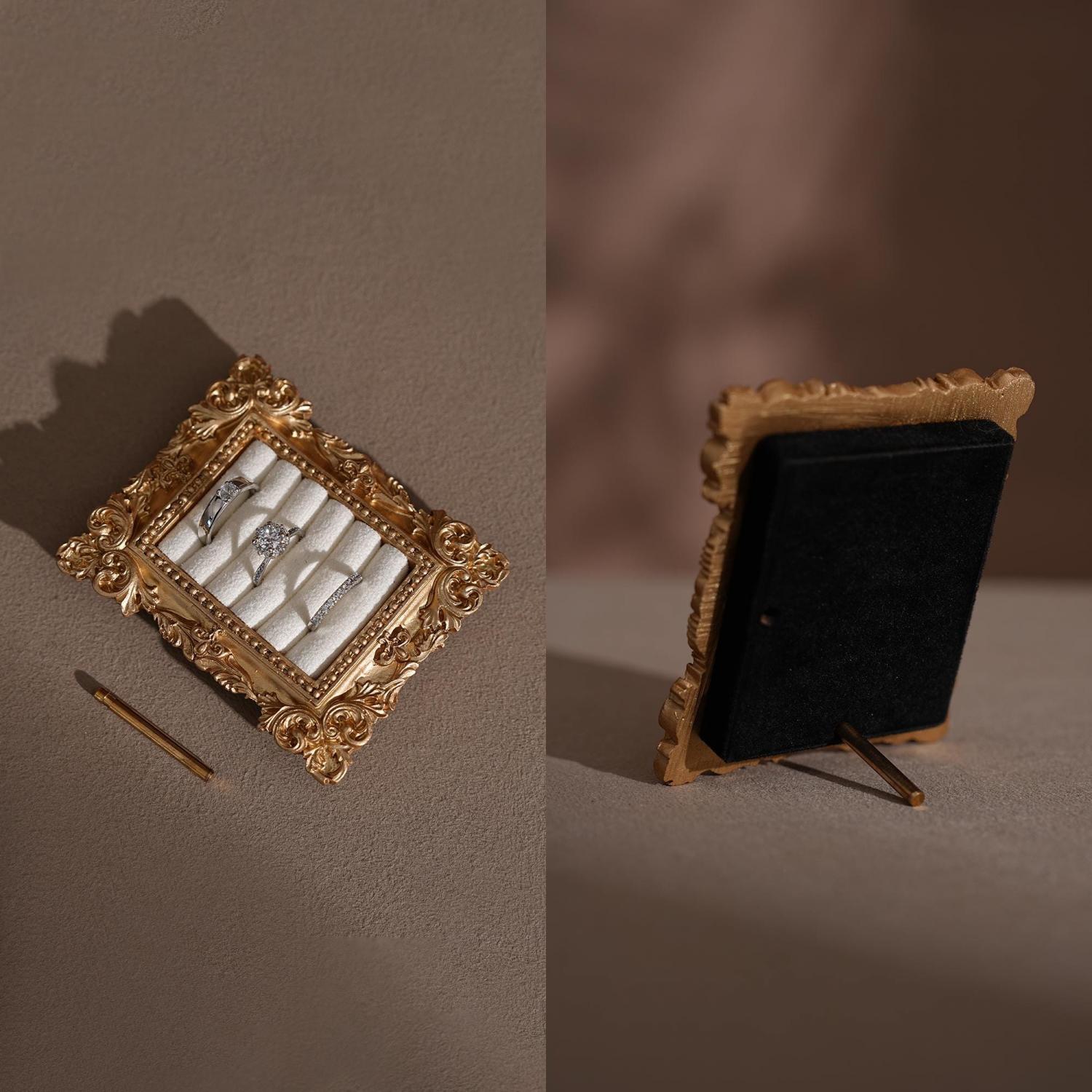 Wedding Ring Holder Jewelry Display Gold Earring Organizer Stand Detail Shot Flat Lay Prop Engagement Gift For Her Bridesmaid Bridal Shower