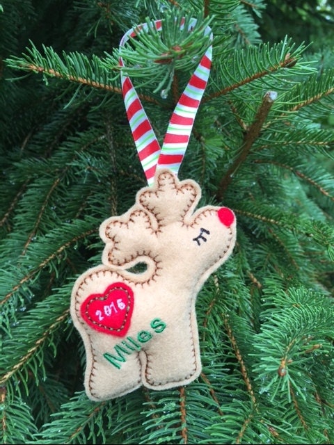 Our First Christmas Ornament, Couples Ornament, Twin's 1st Christmas, Personalized Anniversary Ornament, Custom Kissing Reindeer