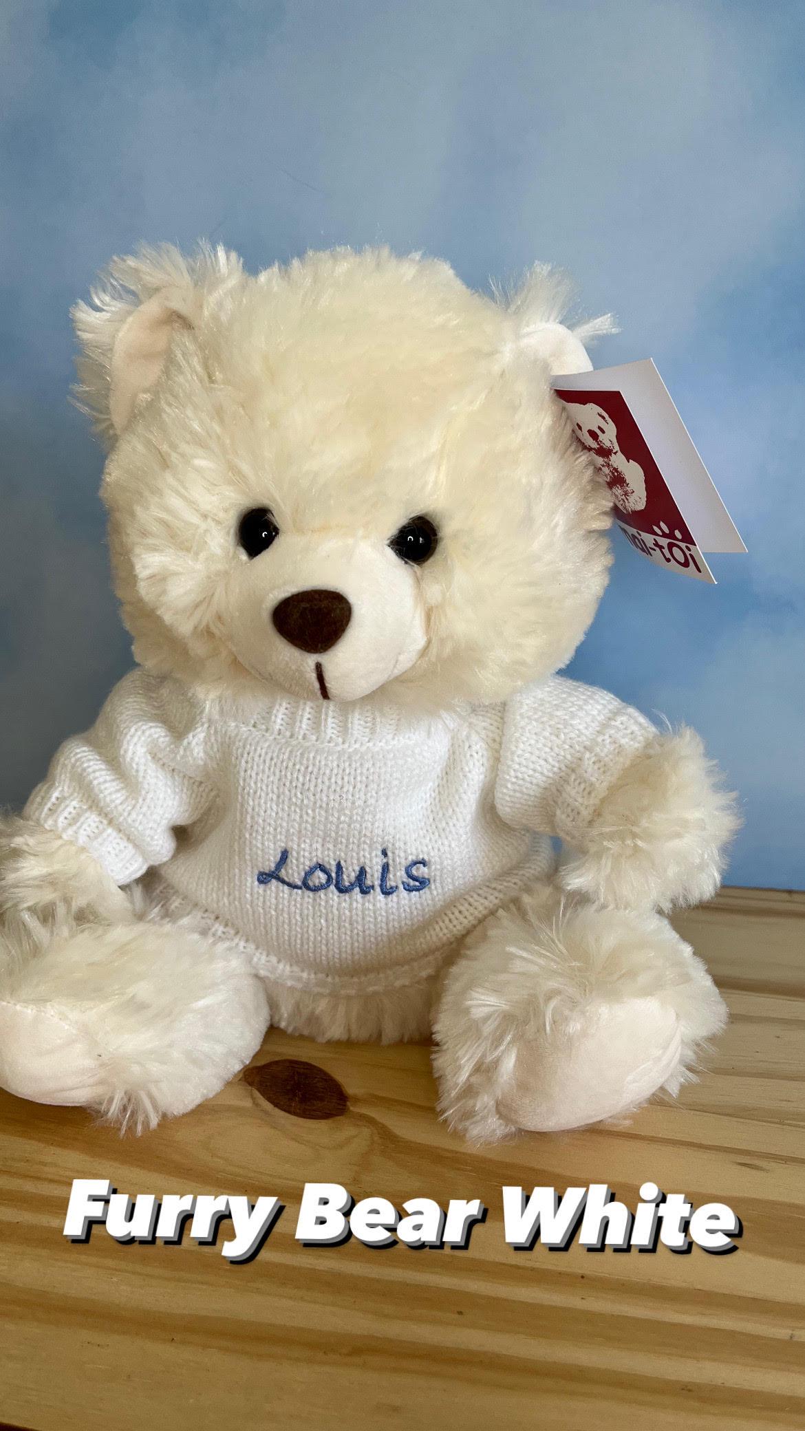 Personalized Teddy Bear - Custom embroidered white knit sweater - Boyfriend/girlfriend gift - Baby shower - Very soft and cute! - Size 10"