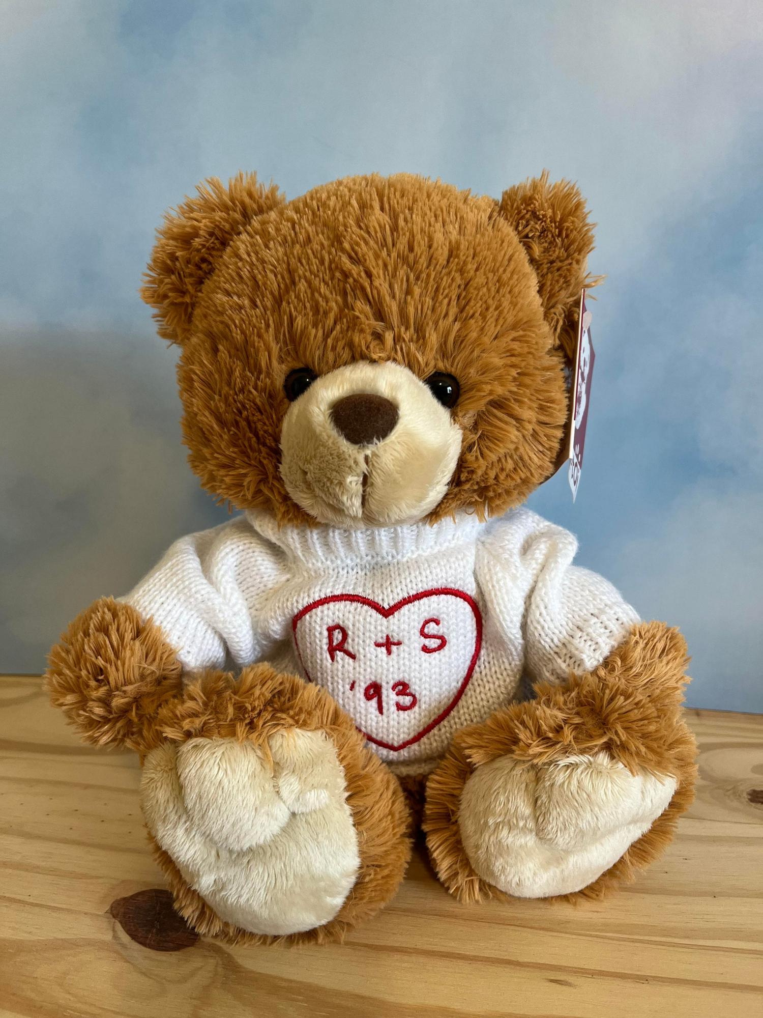Personalized Teddy Bear - Custom embroidered white knit sweater - Boyfriend/girlfriend gift - Baby shower - Very soft and cute! - Size 10"