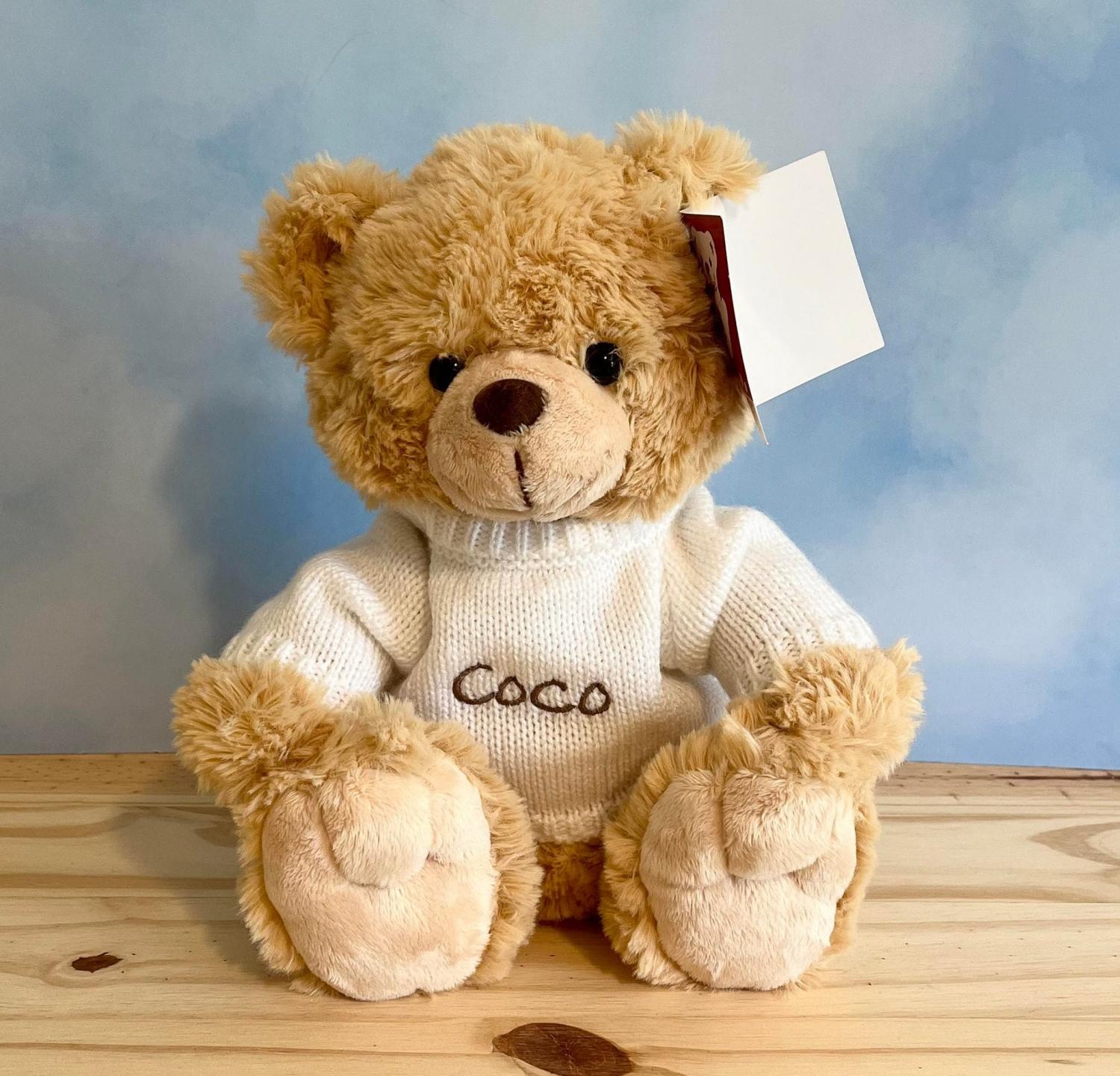 Personalized Teddy Bear - Custom embroidered white knit sweater - Boyfriend/girlfriend gift - Baby shower - Very soft and cute! - Size 10"