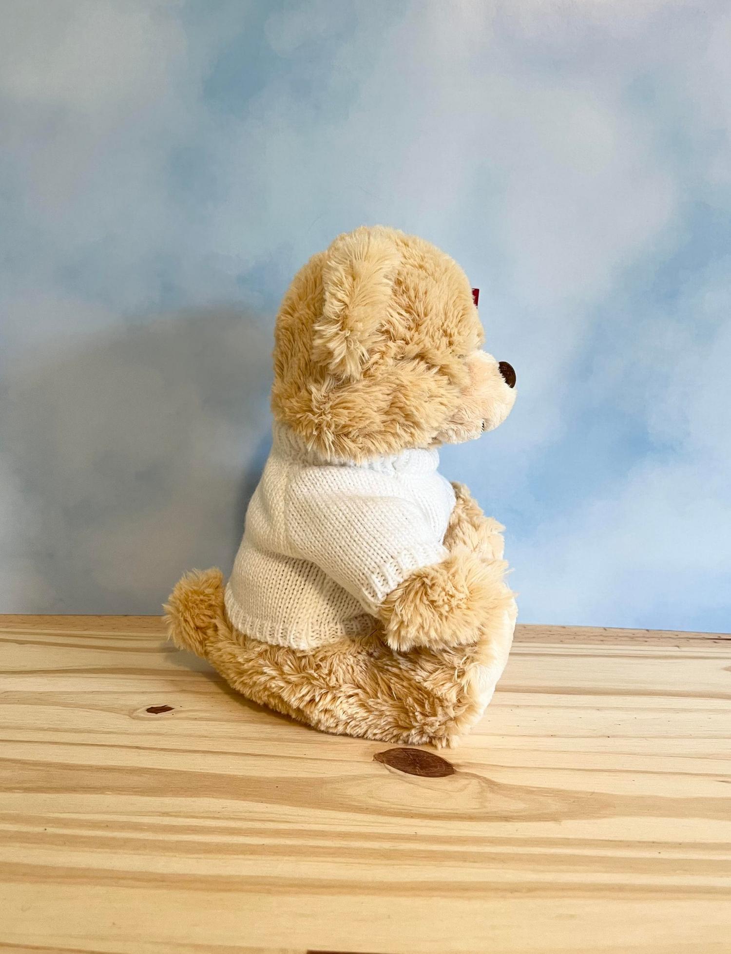 Personalized Teddy Bear - Custom embroidered white knit sweater - Boyfriend/girlfriend gift - Baby shower - Very soft and cute! - Size 10"