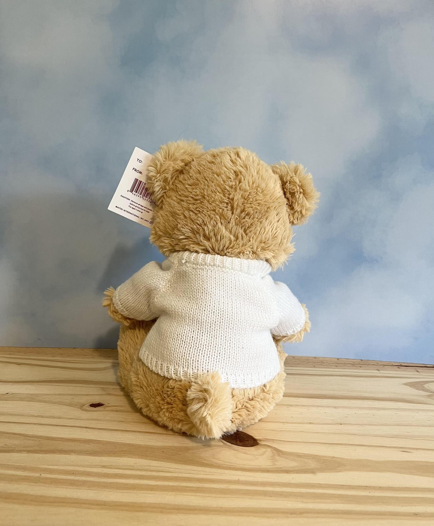 Personalized Teddy Bear - Custom embroidered white knit sweater - Boyfriend/girlfriend gift - Baby shower - Very soft and cute! - Size 10"